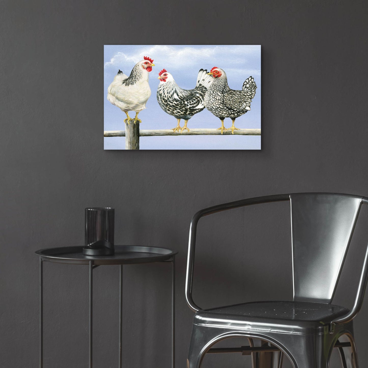 Epic Art 'Three Black & White Hens' by Janet Pidoux, Acrylic Glass Wall Art,24x16