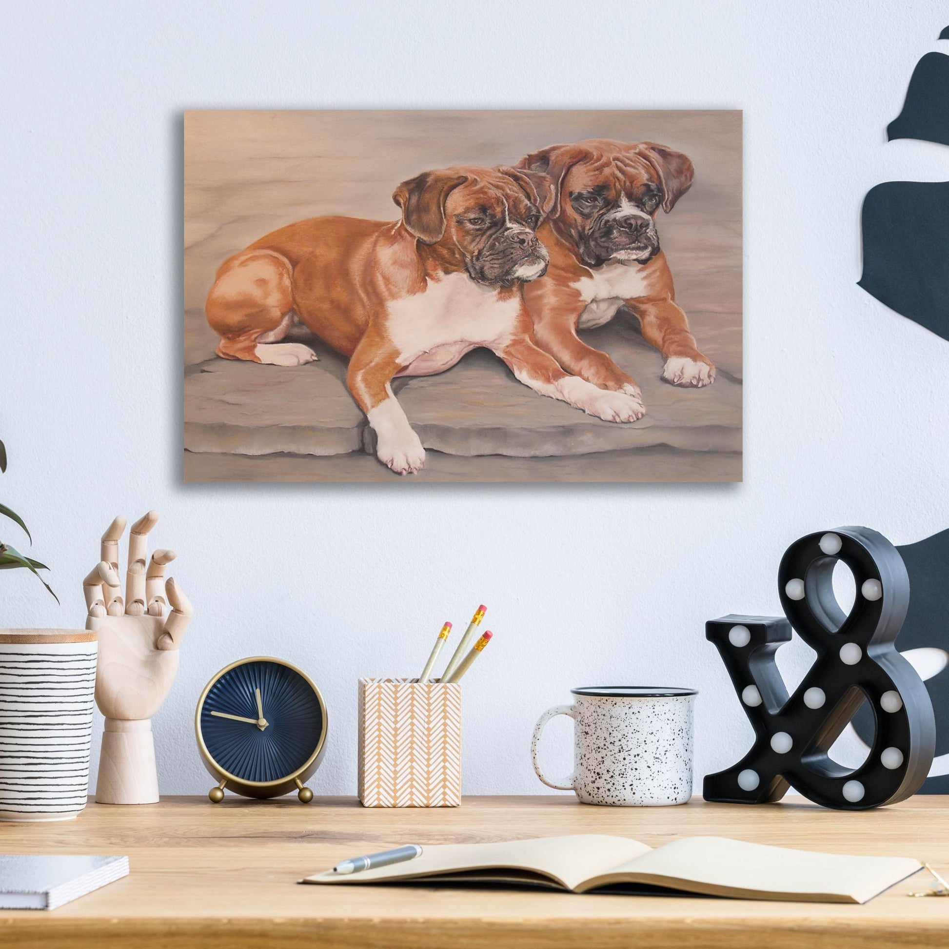 Epic Art 'Two Boxer Dogs' by Janet Pidoux, Acrylic Glass Wall Art,16x12