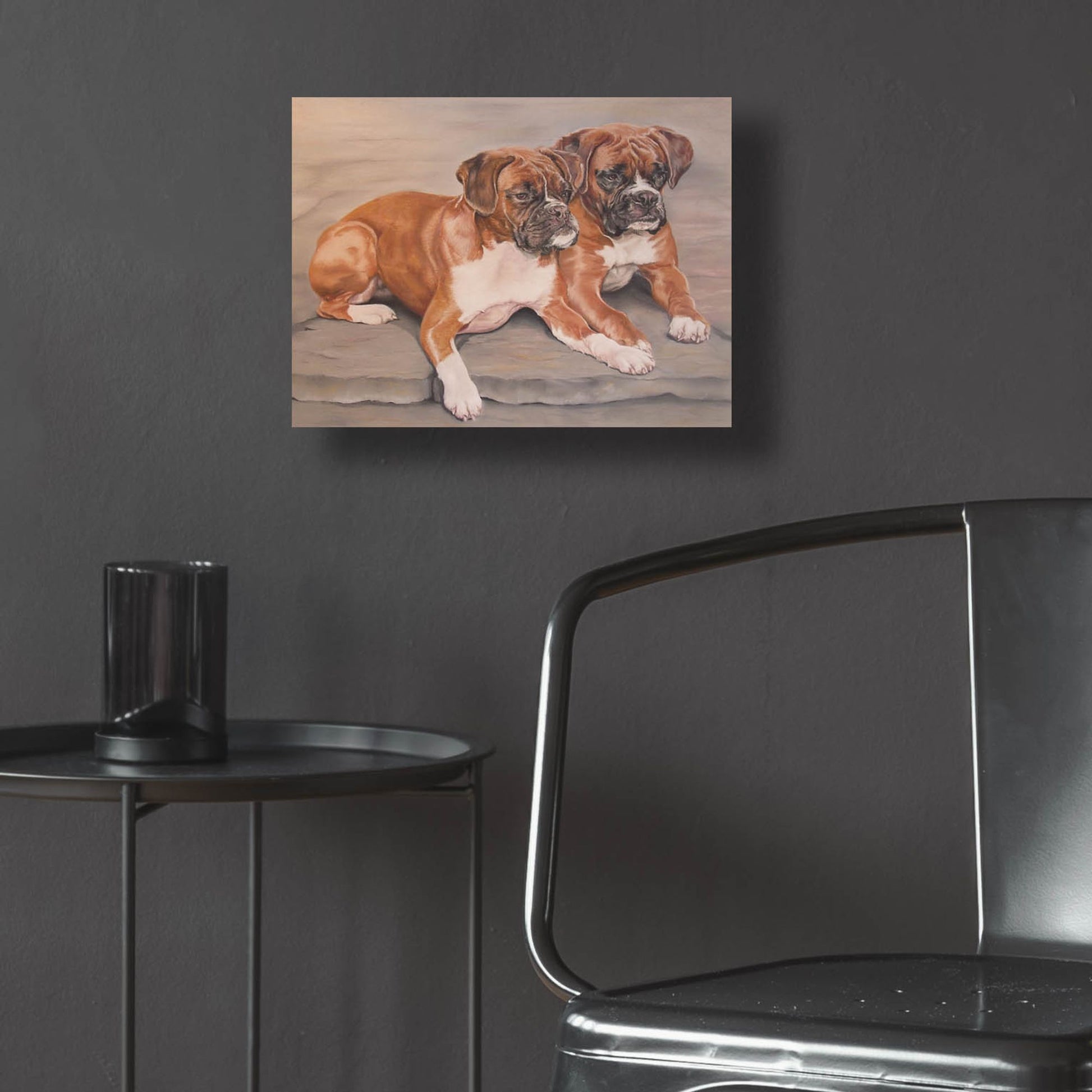 Epic Art 'Two Boxer Dogs' by Janet Pidoux, Acrylic Glass Wall Art,16x12