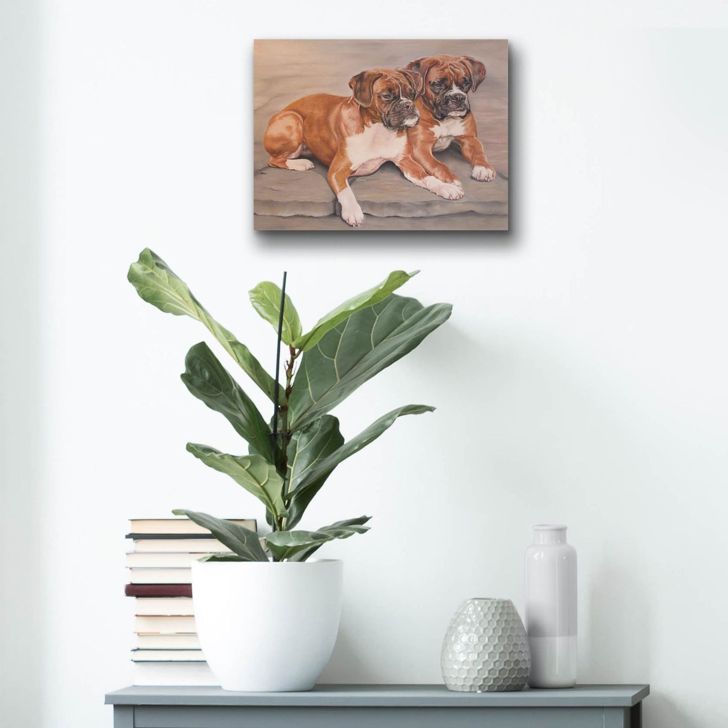 Epic Art 'Two Boxer Dogs' by Janet Pidoux, Acrylic Glass Wall Art,16x12