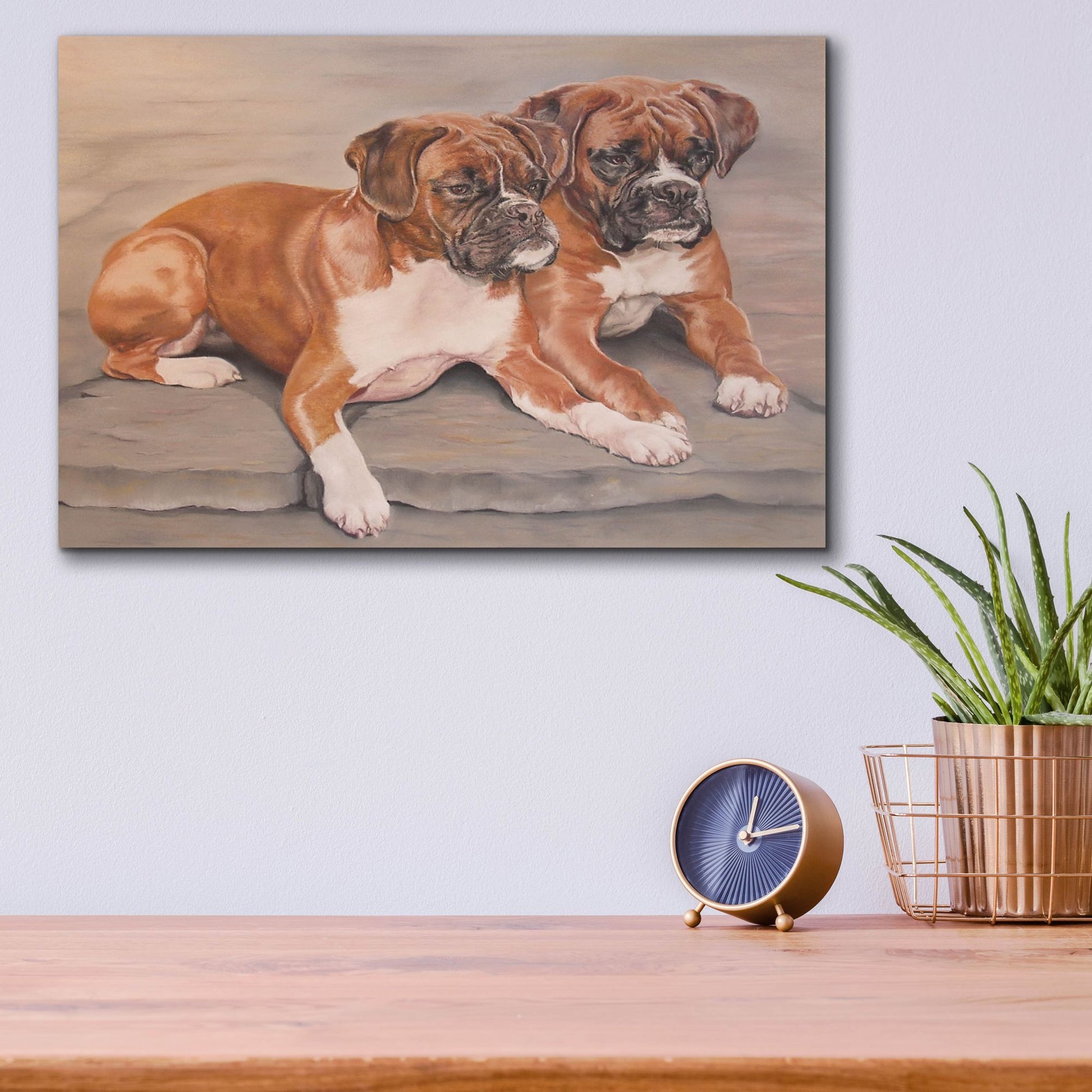 Epic Art 'Two Boxer Dogs' by Janet Pidoux, Acrylic Glass Wall Art,16x12