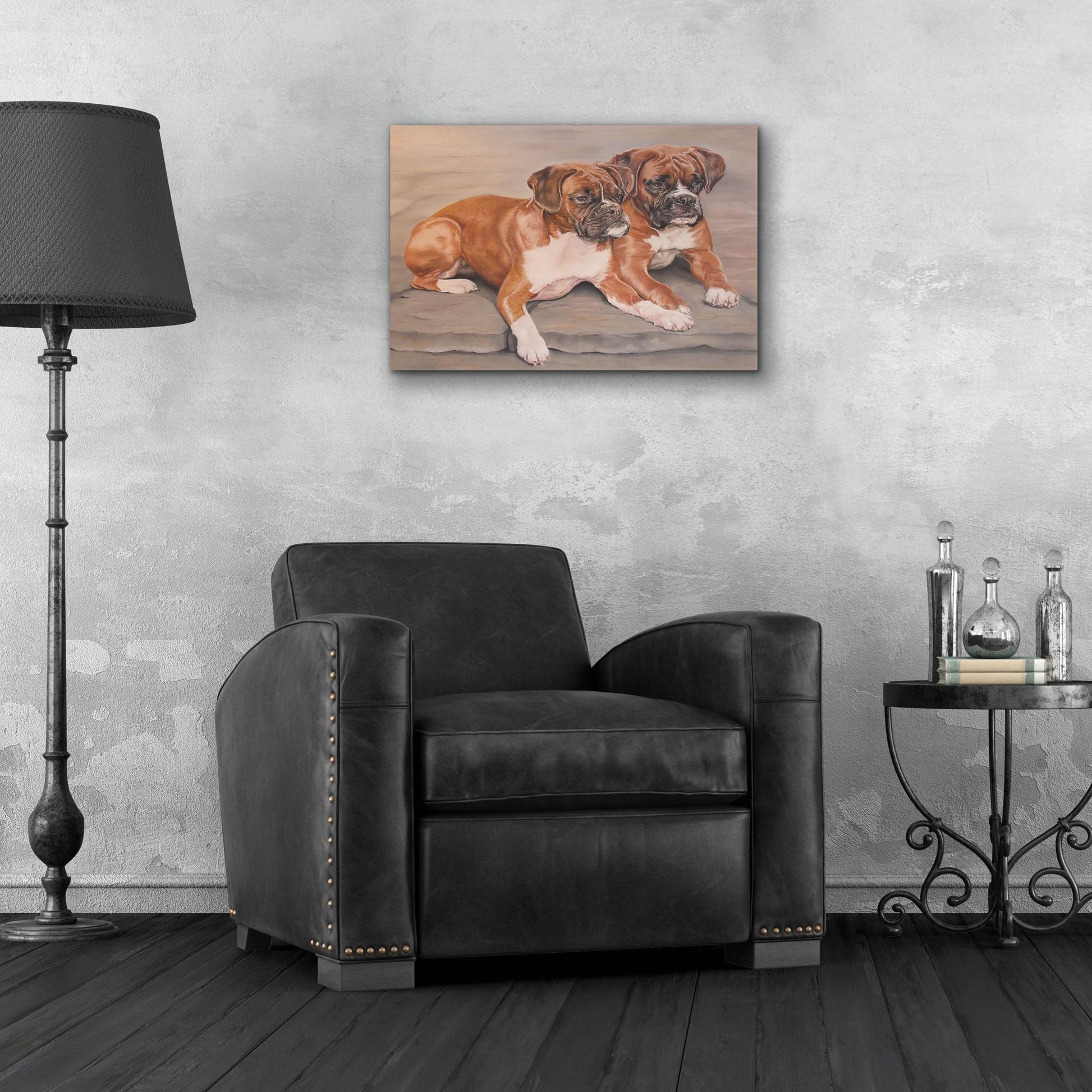 Epic Art 'Two Boxer Dogs' by Janet Pidoux, Acrylic Glass Wall Art,24x16