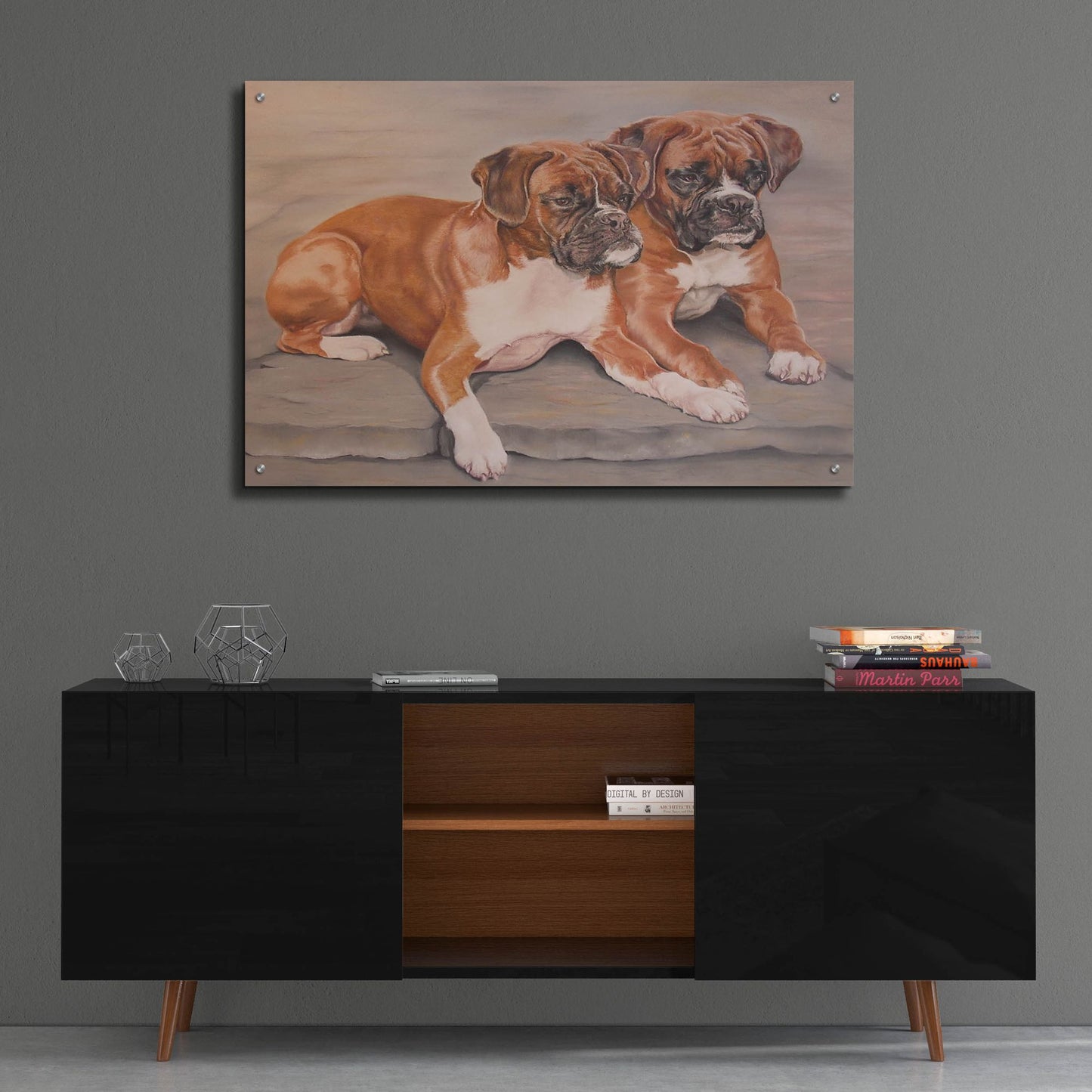 Epic Art 'Two Boxer Dogs' by Janet Pidoux, Acrylic Glass Wall Art,36x24