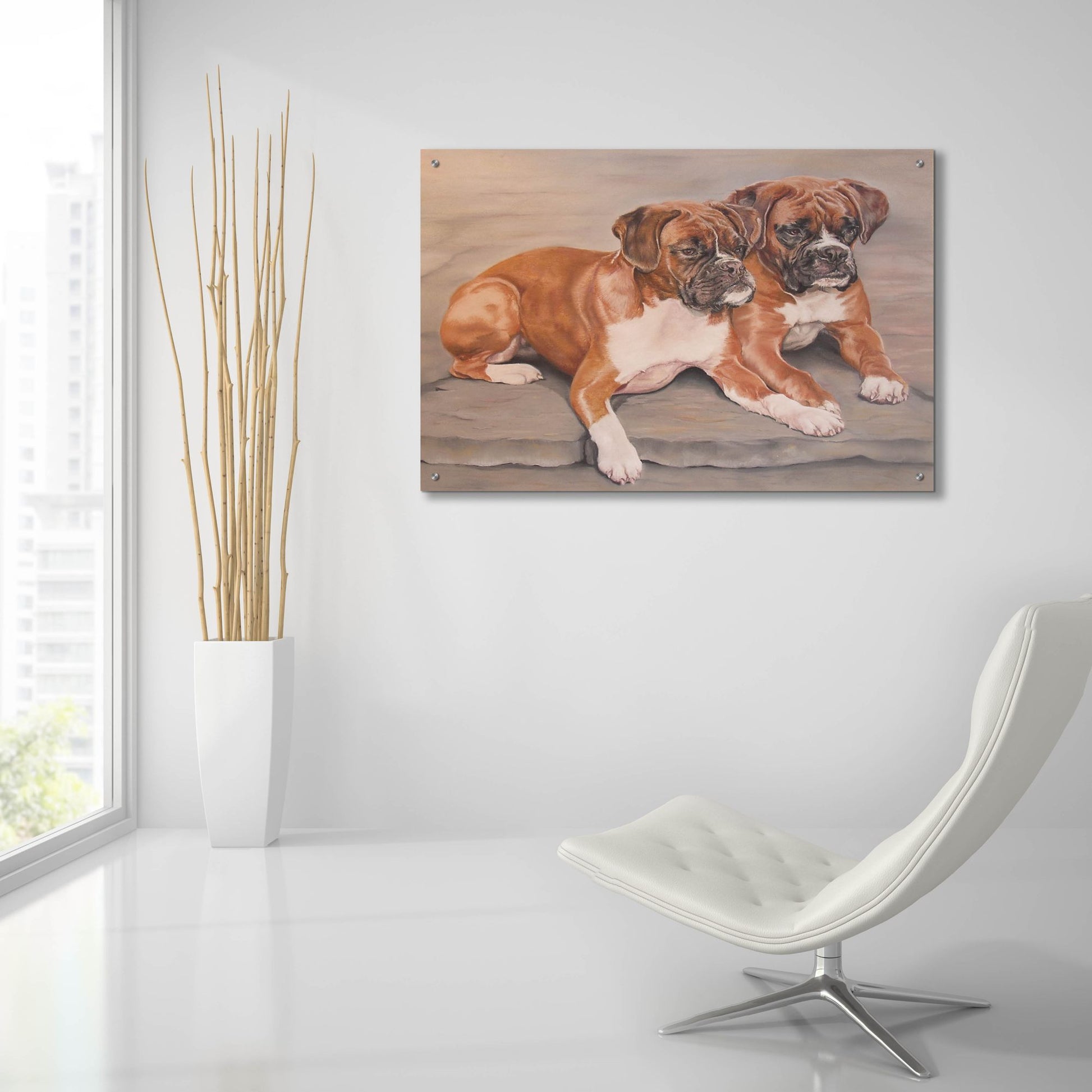 Epic Art 'Two Boxer Dogs' by Janet Pidoux, Acrylic Glass Wall Art,36x24