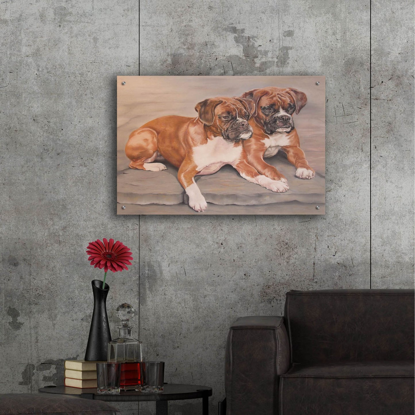 Epic Art 'Two Boxer Dogs' by Janet Pidoux, Acrylic Glass Wall Art,36x24