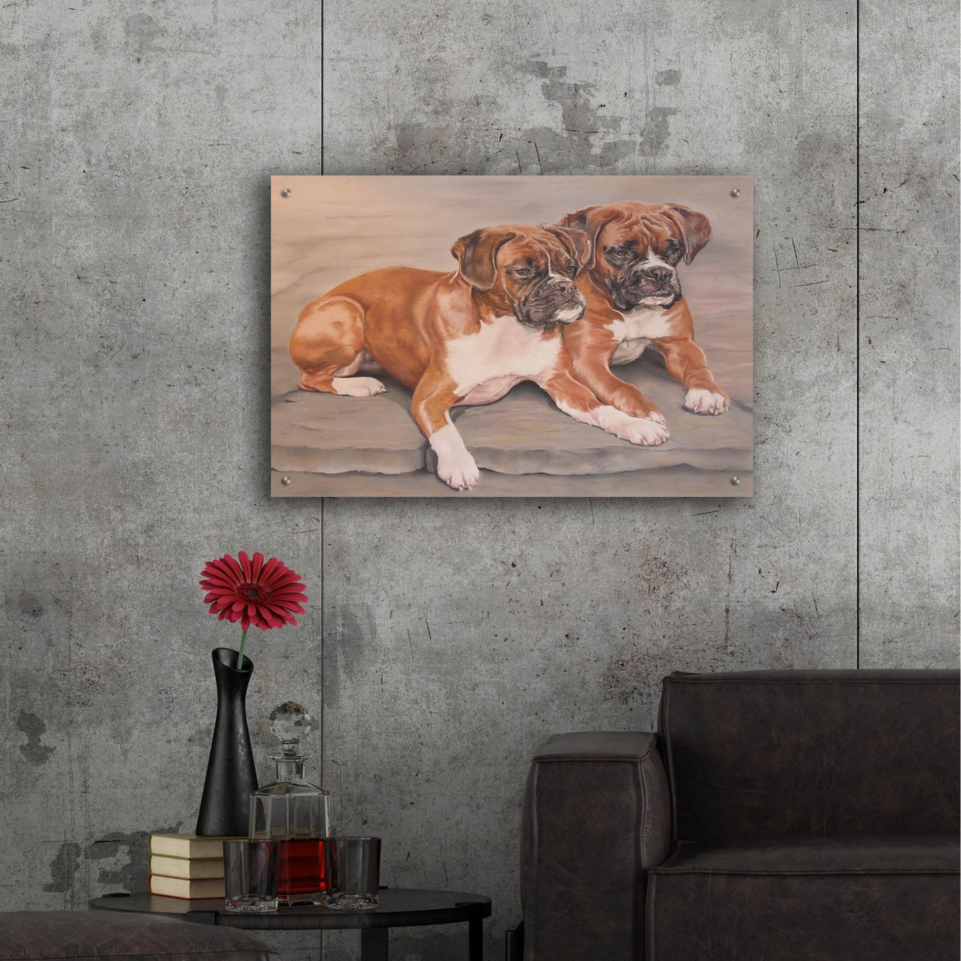 Epic Art 'Two Boxer Dogs' by Janet Pidoux, Acrylic Glass Wall Art,36x24