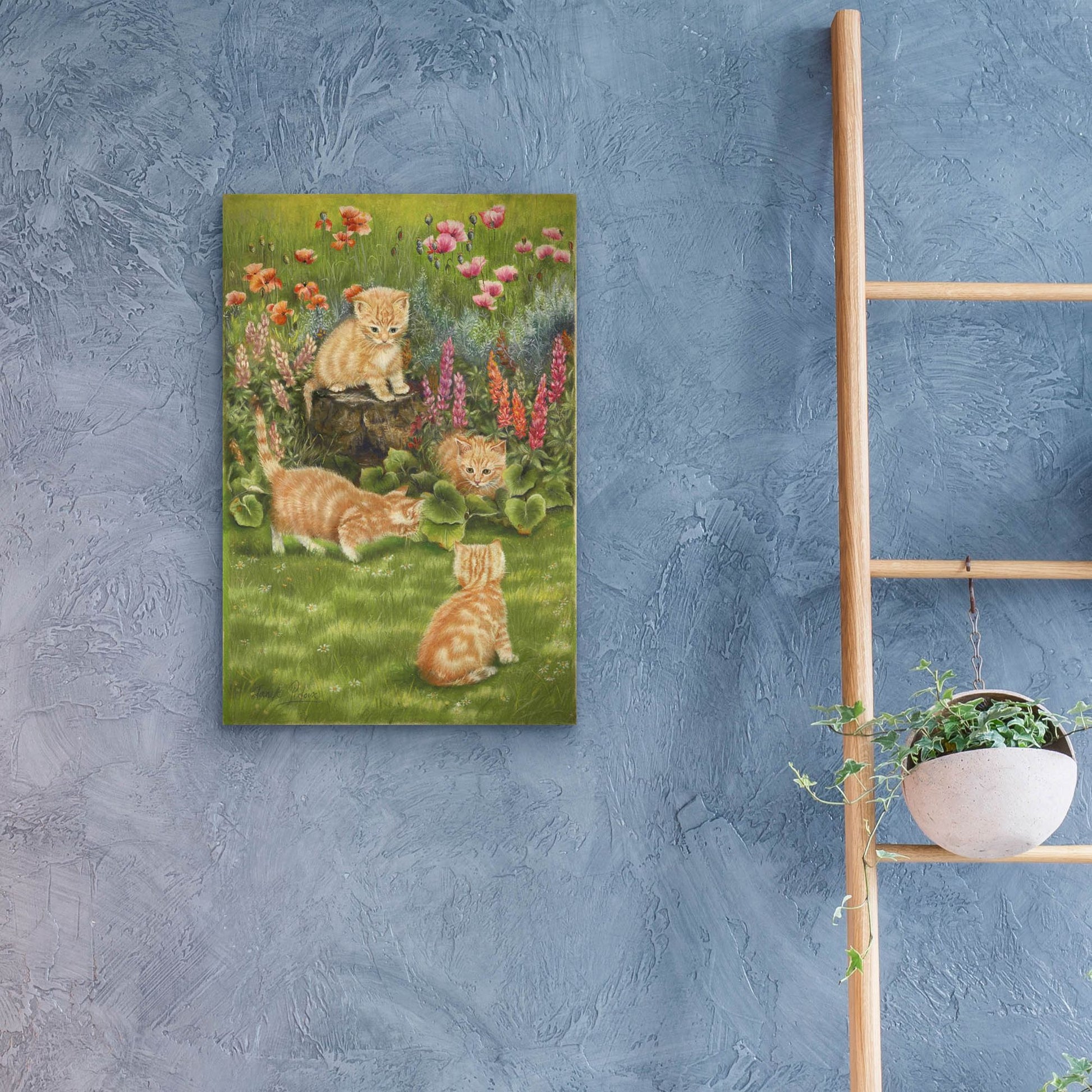 Epic Art 'Kittens In The Garden' by Janet Pidoux, Acrylic Glass Wall Art,16x24