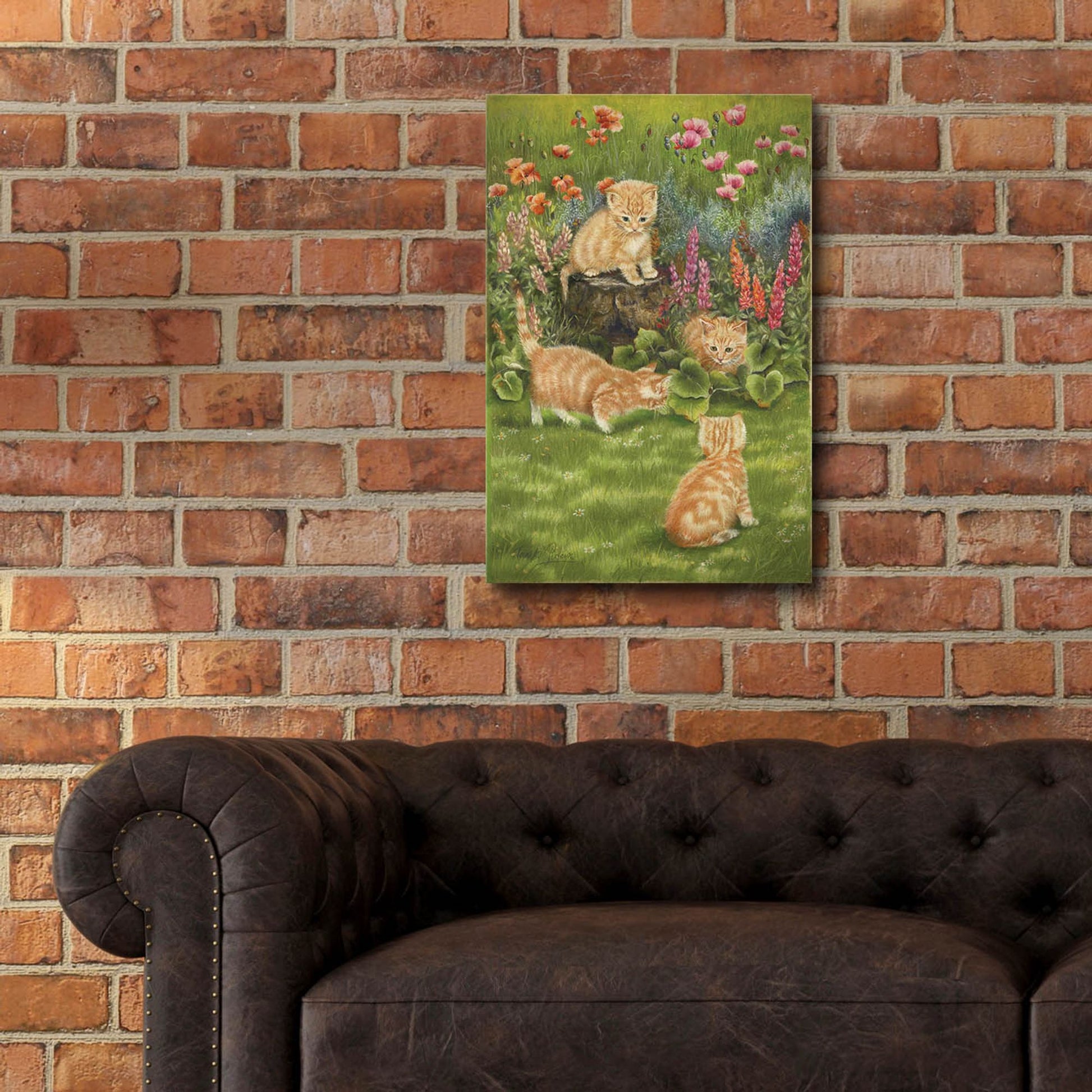 Epic Art 'Kittens In The Garden' by Janet Pidoux, Acrylic Glass Wall Art,16x24