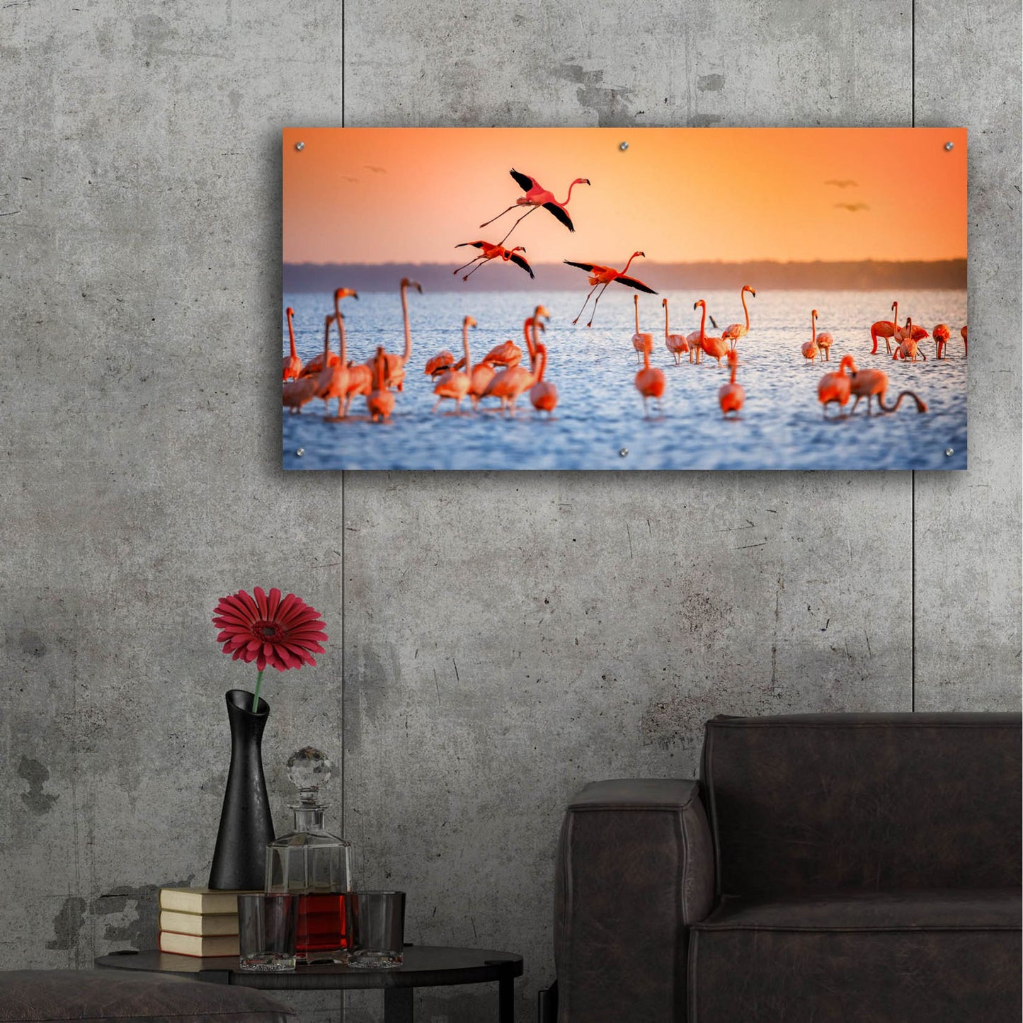 Epic Art 'Flamingo Flight' by Jonathan Ross, Acrylic Glass Wall Art,48x24