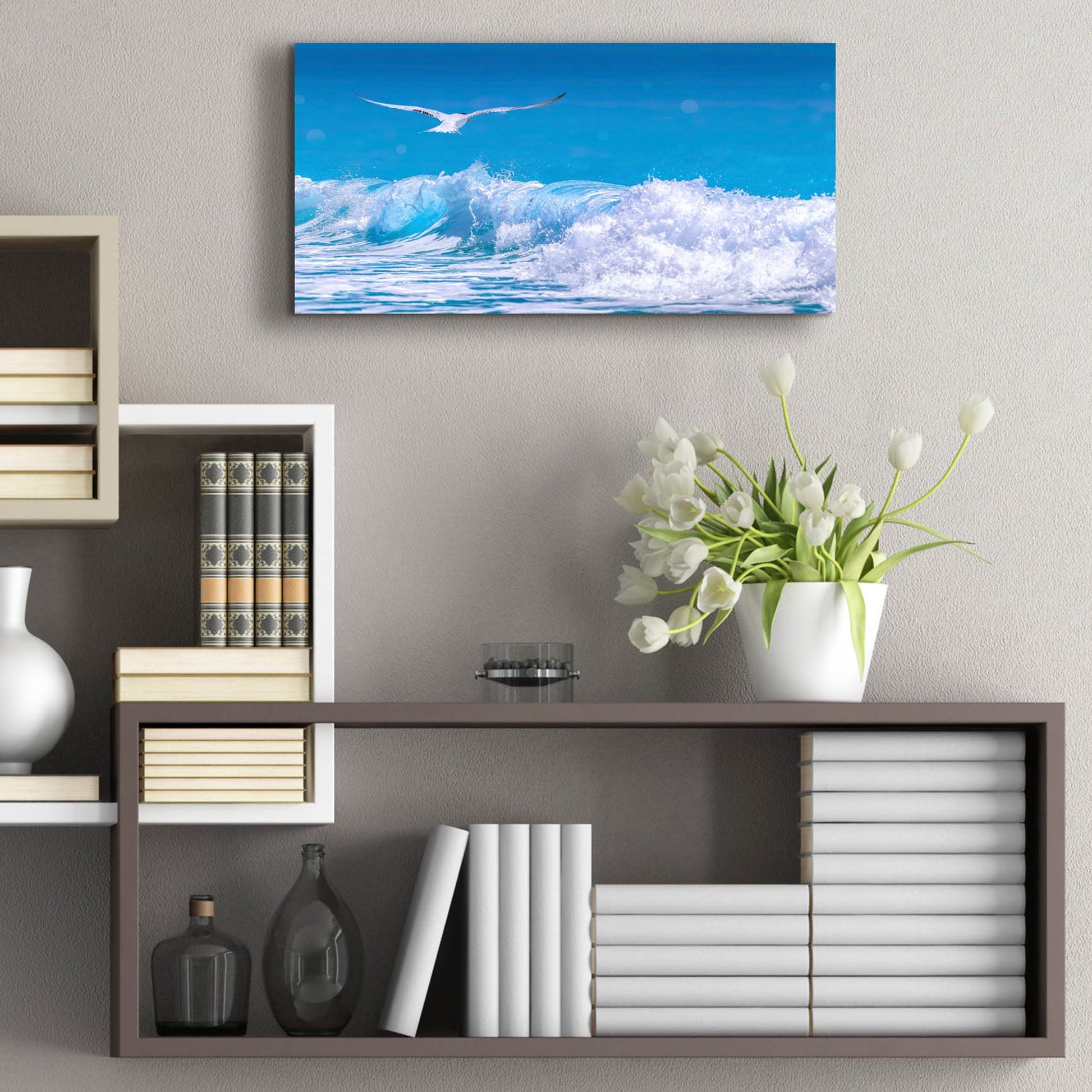 Epic Art 'Gull In The Waves' by Jonathan Ross, Acrylic Glass Wall Art,24x12