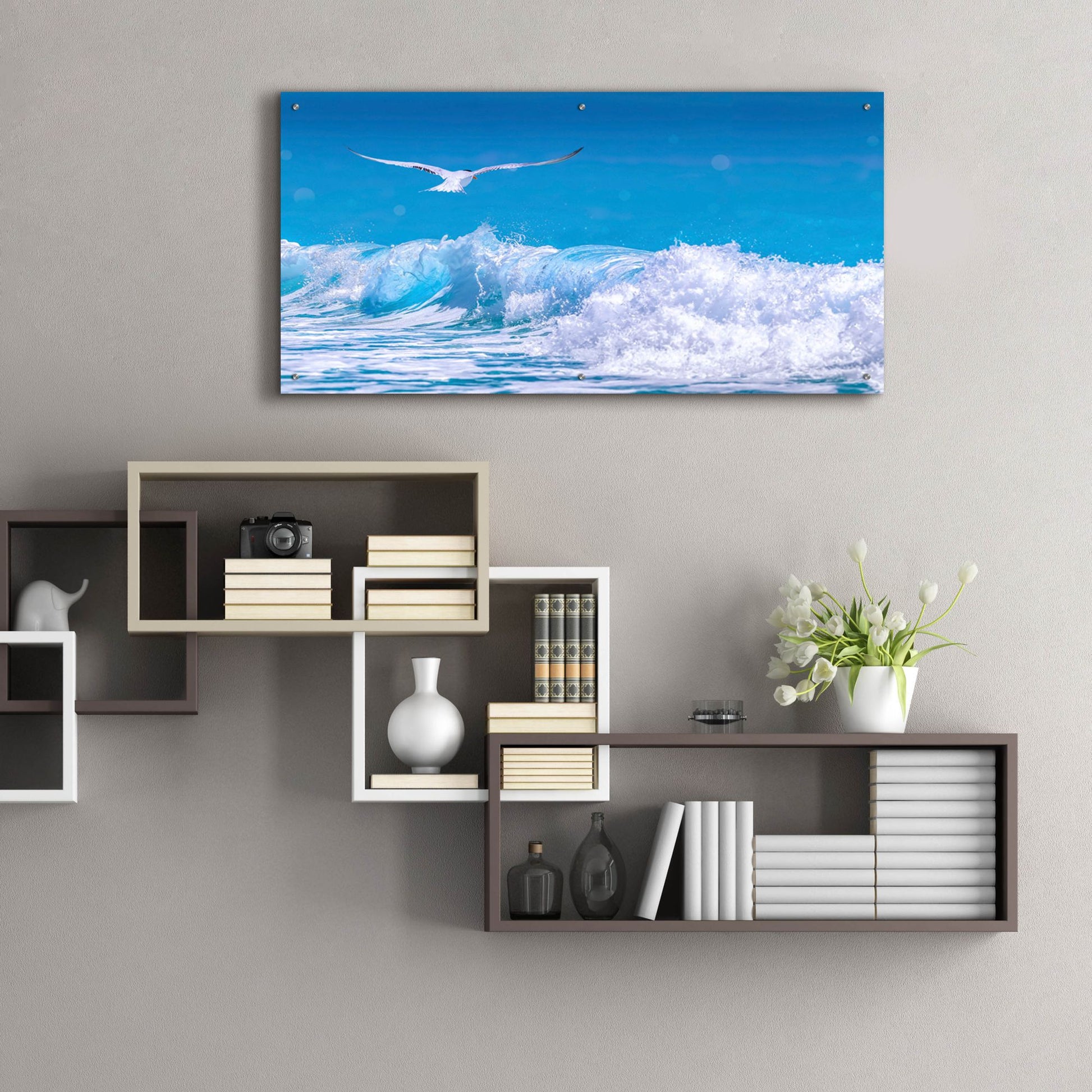 Epic Art 'Gull In The Waves' by Jonathan Ross, Acrylic Glass Wall Art,48x24