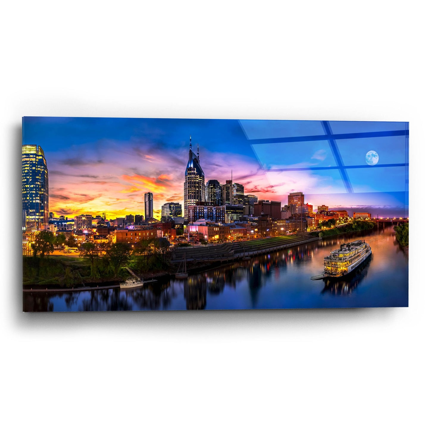 Epic Art 'Moon Over Nashville' by Jonathan Ross, Acrylic Glass Wall Art,24x12