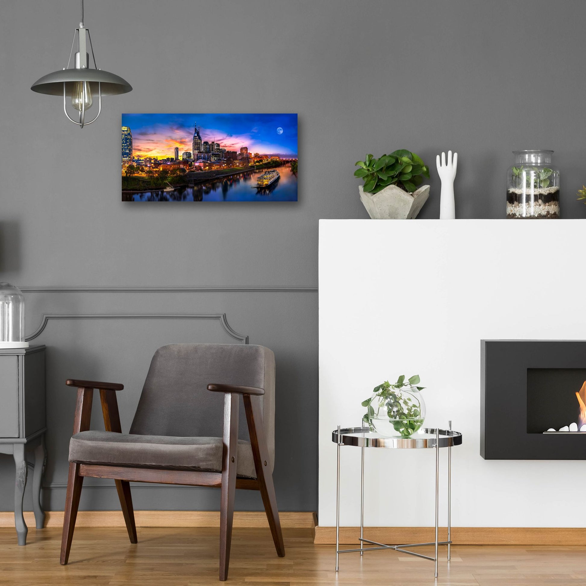 Epic Art 'Moon Over Nashville' by Jonathan Ross, Acrylic Glass Wall Art,24x12