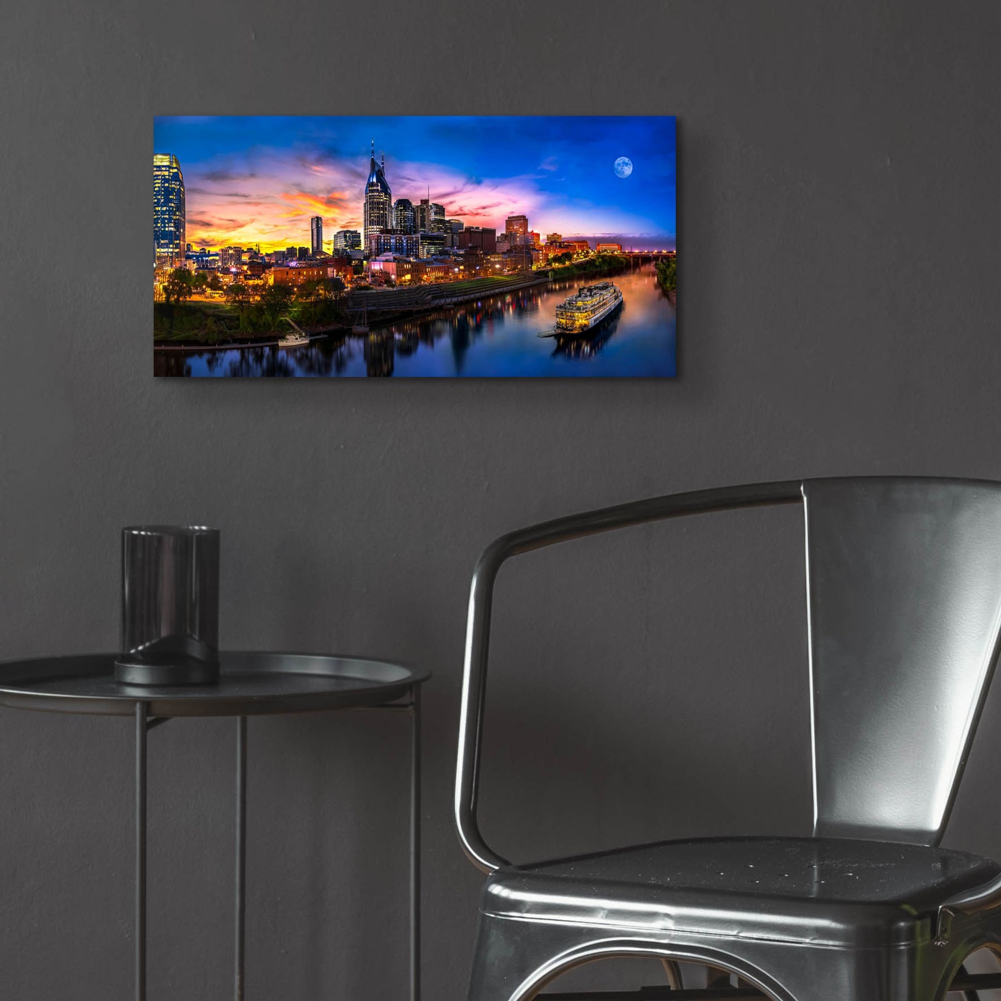 Epic Art 'Moon Over Nashville' by Jonathan Ross, Acrylic Glass Wall Art,24x12