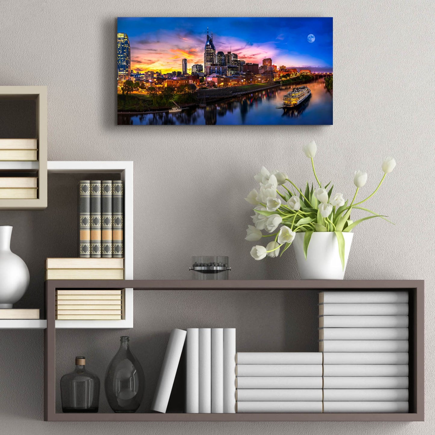 Epic Art 'Moon Over Nashville' by Jonathan Ross, Acrylic Glass Wall Art,24x12