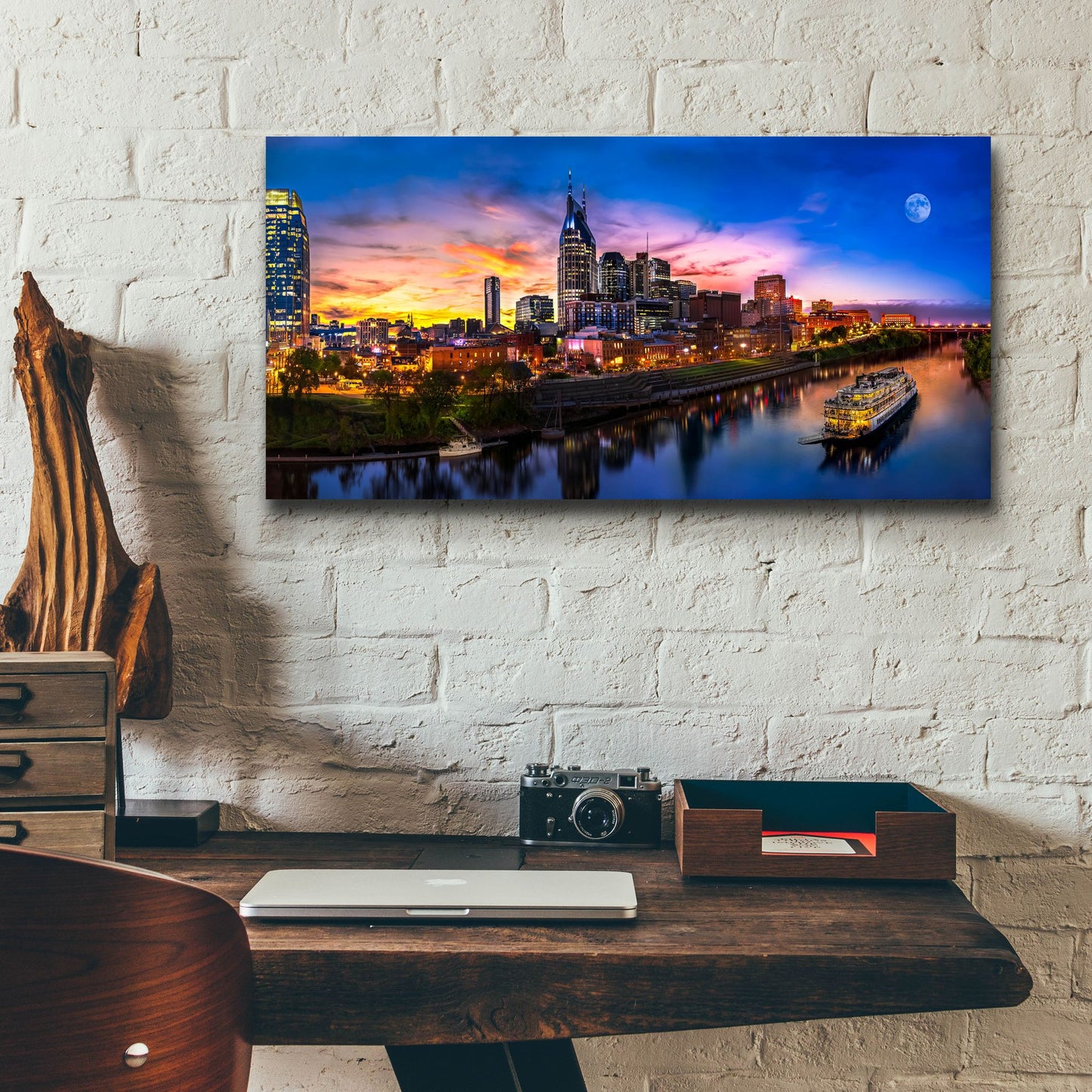 Epic Art 'Moon Over Nashville' by Jonathan Ross, Acrylic Glass Wall Art,24x12