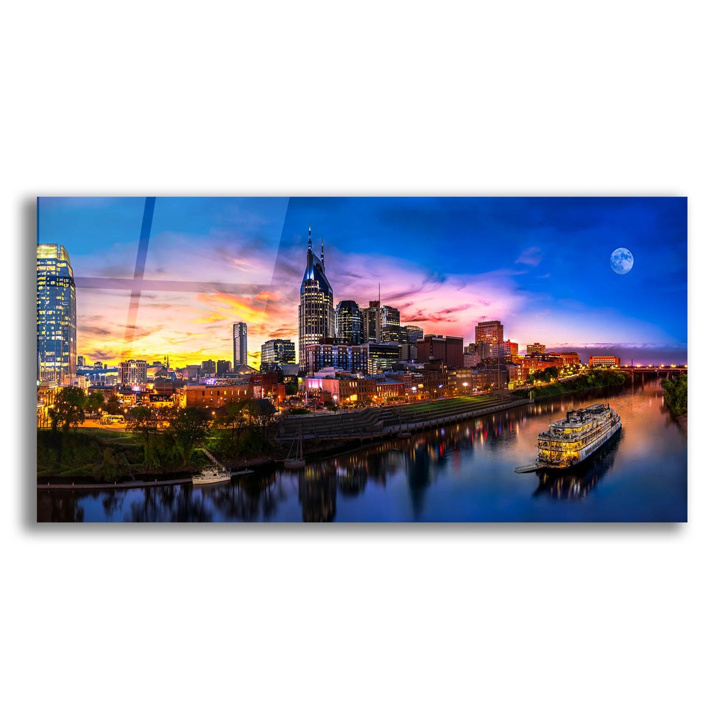 Epic Art 'Moon Over Nashville' by Jonathan Ross, Acrylic Glass Wall Art,24x12