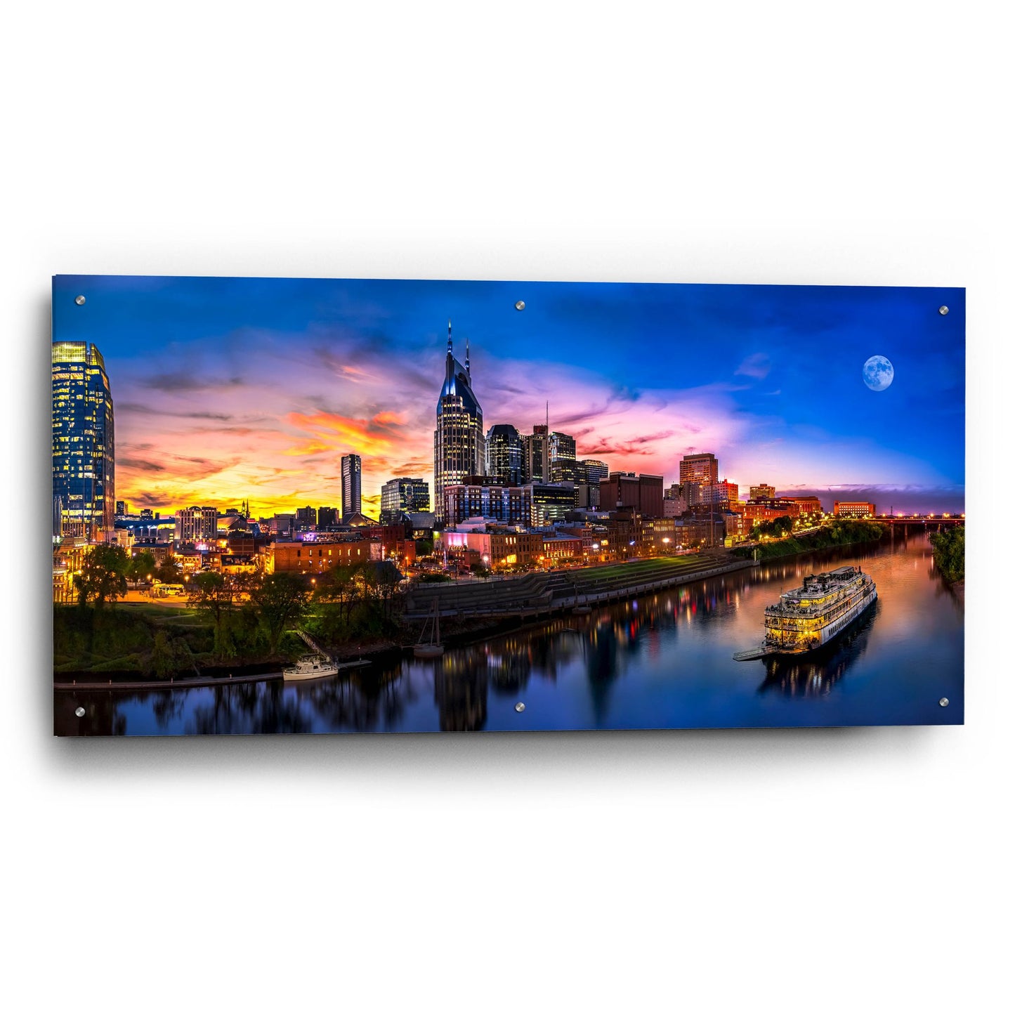 Epic Art 'Moon Over Nashville' by Jonathan Ross, Acrylic Glass Wall Art,48x24