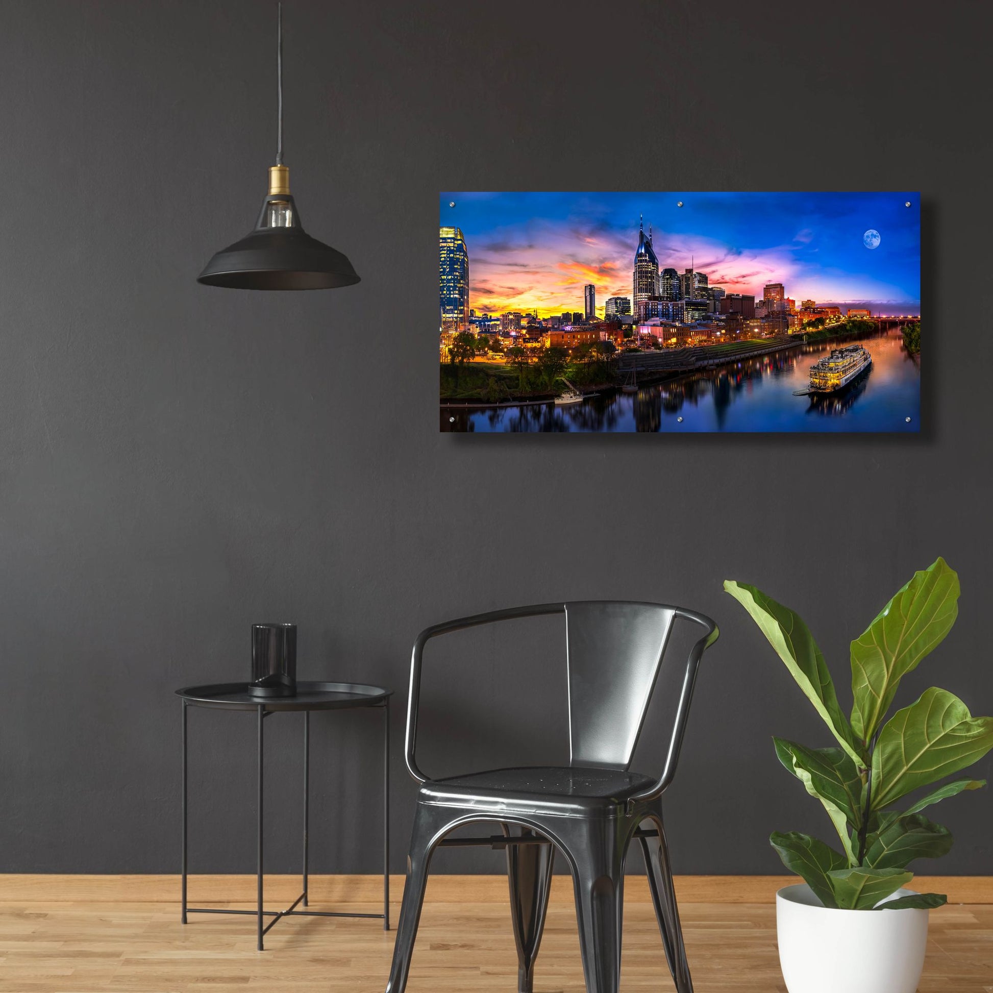 Epic Art 'Moon Over Nashville' by Jonathan Ross, Acrylic Glass Wall Art,48x24