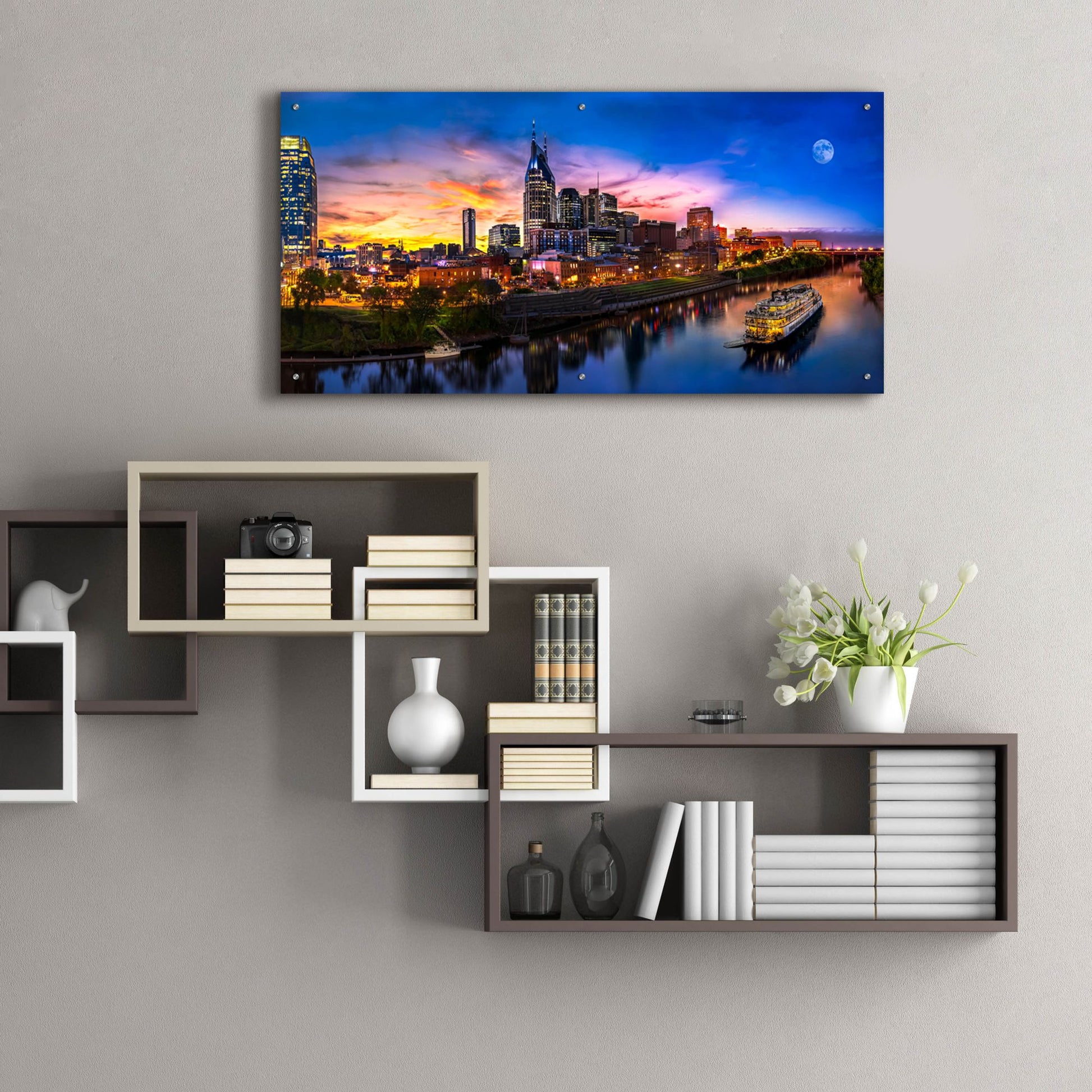 Epic Art 'Moon Over Nashville' by Jonathan Ross, Acrylic Glass Wall Art,48x24