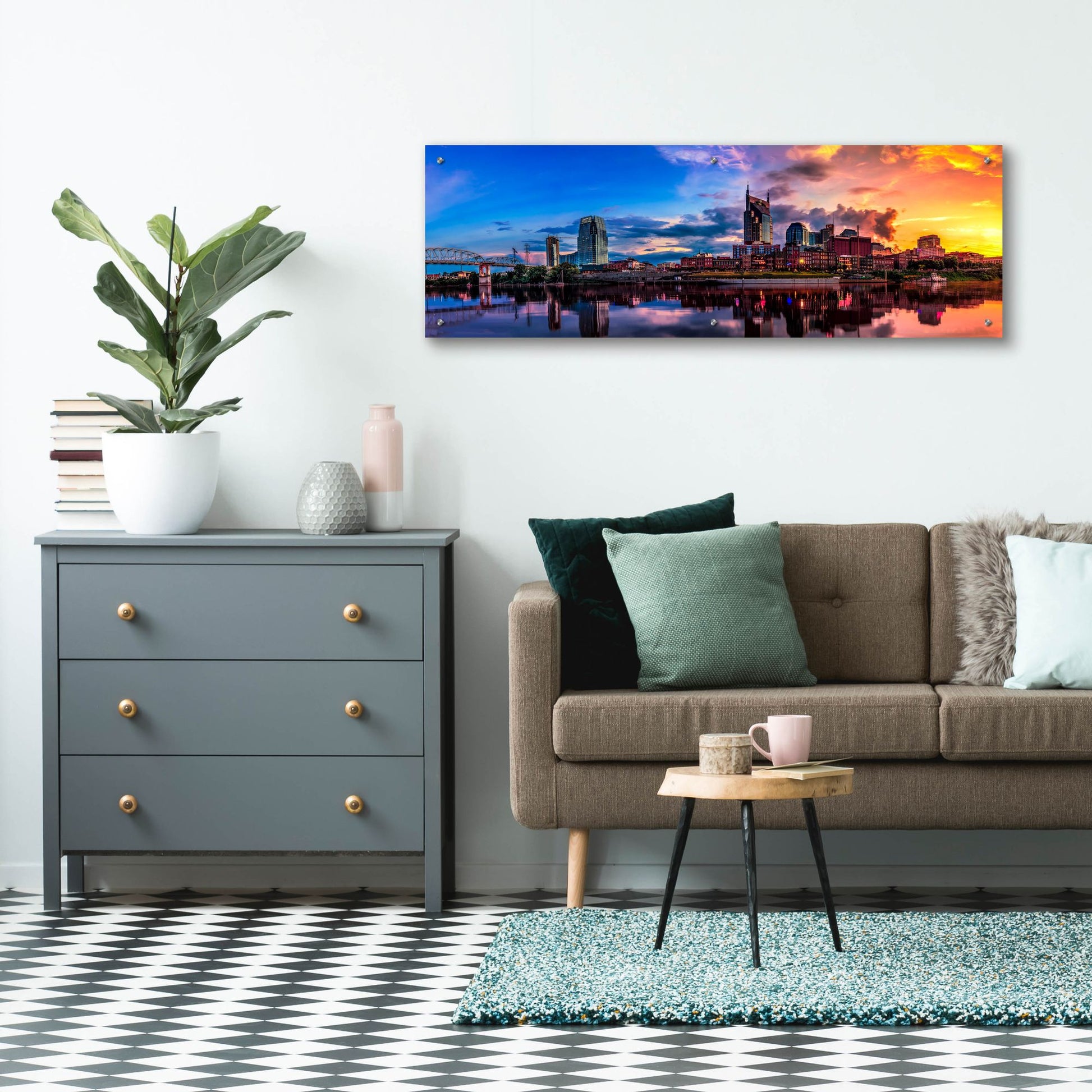 Epic Art 'Nashvile After The Storm' by Jonathan Ross, Acrylic Glass Wall Art,48x16