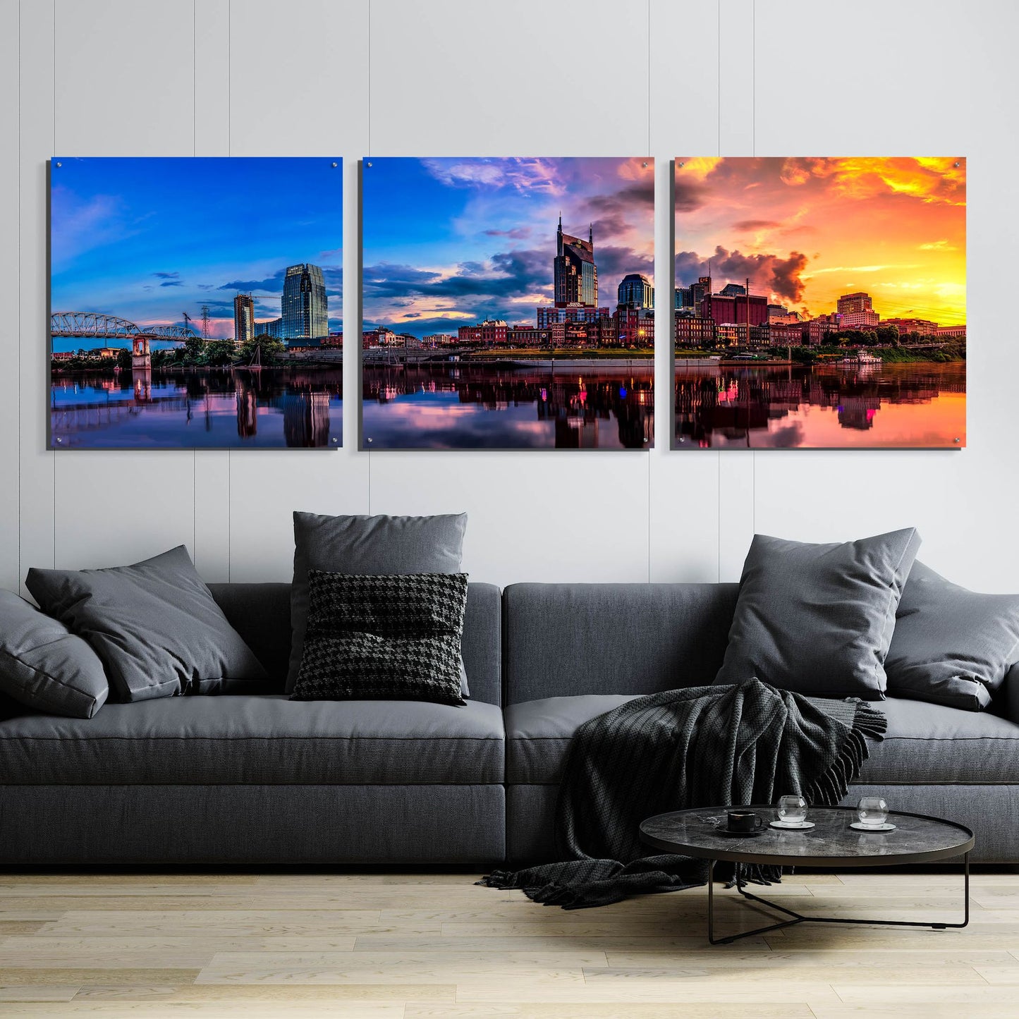 Epic Art 'Nashvile After The Storm' by Jonathan Ross, Acrylic Glass Wall Art, 3 Piece Set,108x36