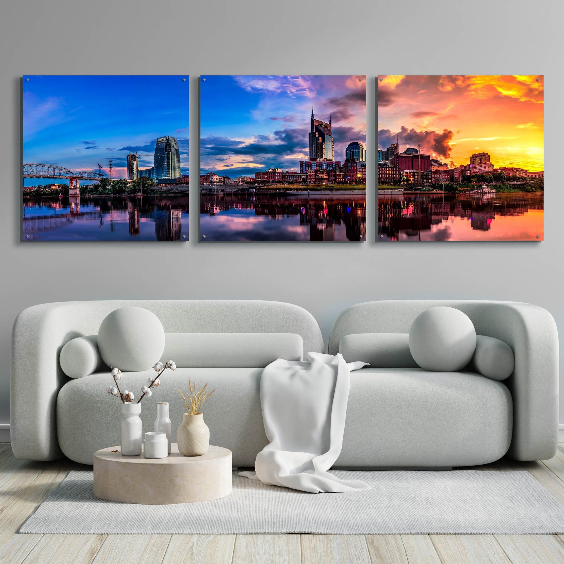 Epic Art 'Nashvile After The Storm' by Jonathan Ross, Acrylic Glass Wall Art, 3 Piece Set,108x36