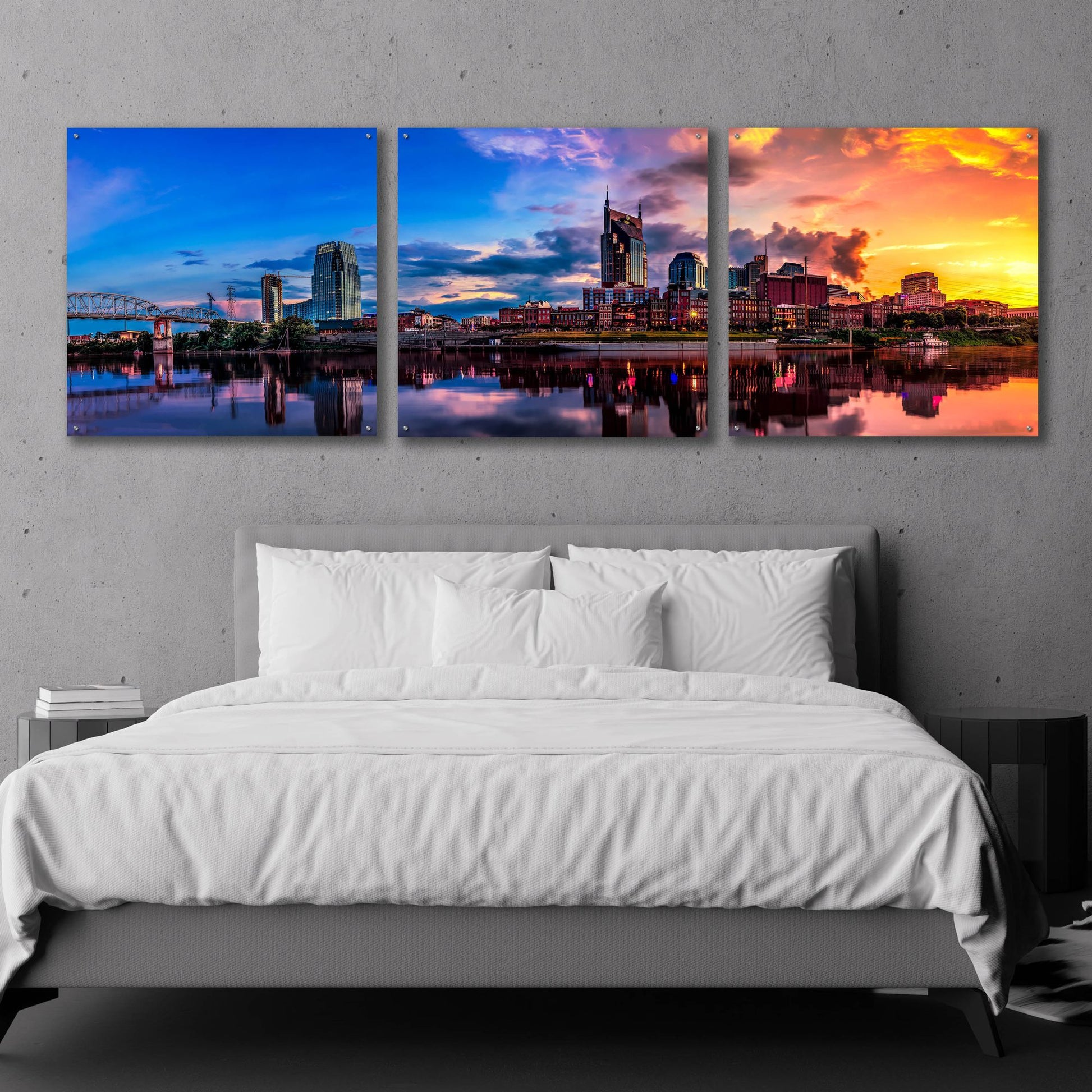 Epic Art 'Nashvile After The Storm' by Jonathan Ross, Acrylic Glass Wall Art, 3 Piece Set,108x36