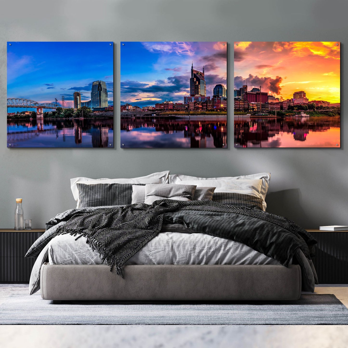 Epic Art 'Nashvile After The Storm' by Jonathan Ross, Acrylic Glass Wall Art, 3 Piece Set,108x36