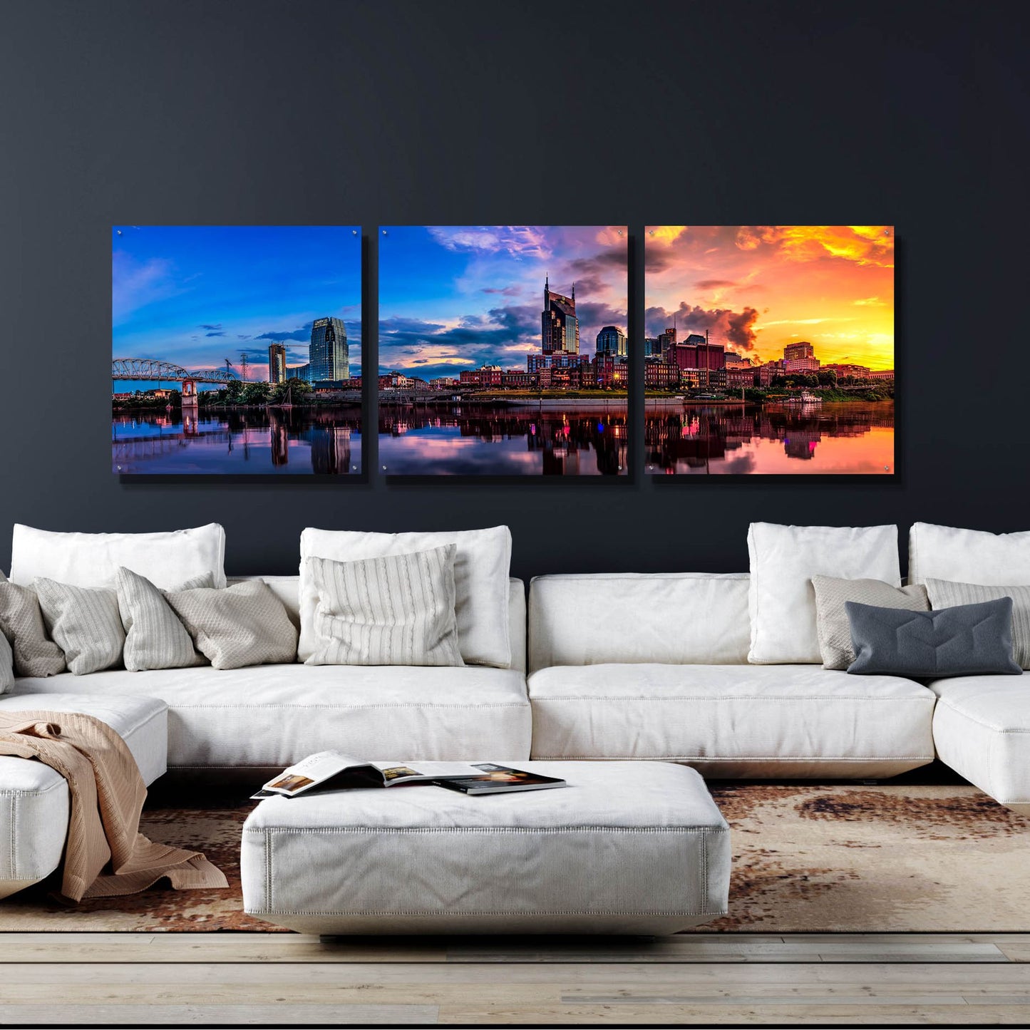 Epic Art 'Nashvile After The Storm' by Jonathan Ross, Acrylic Glass Wall Art, 3 Piece Set,108x36