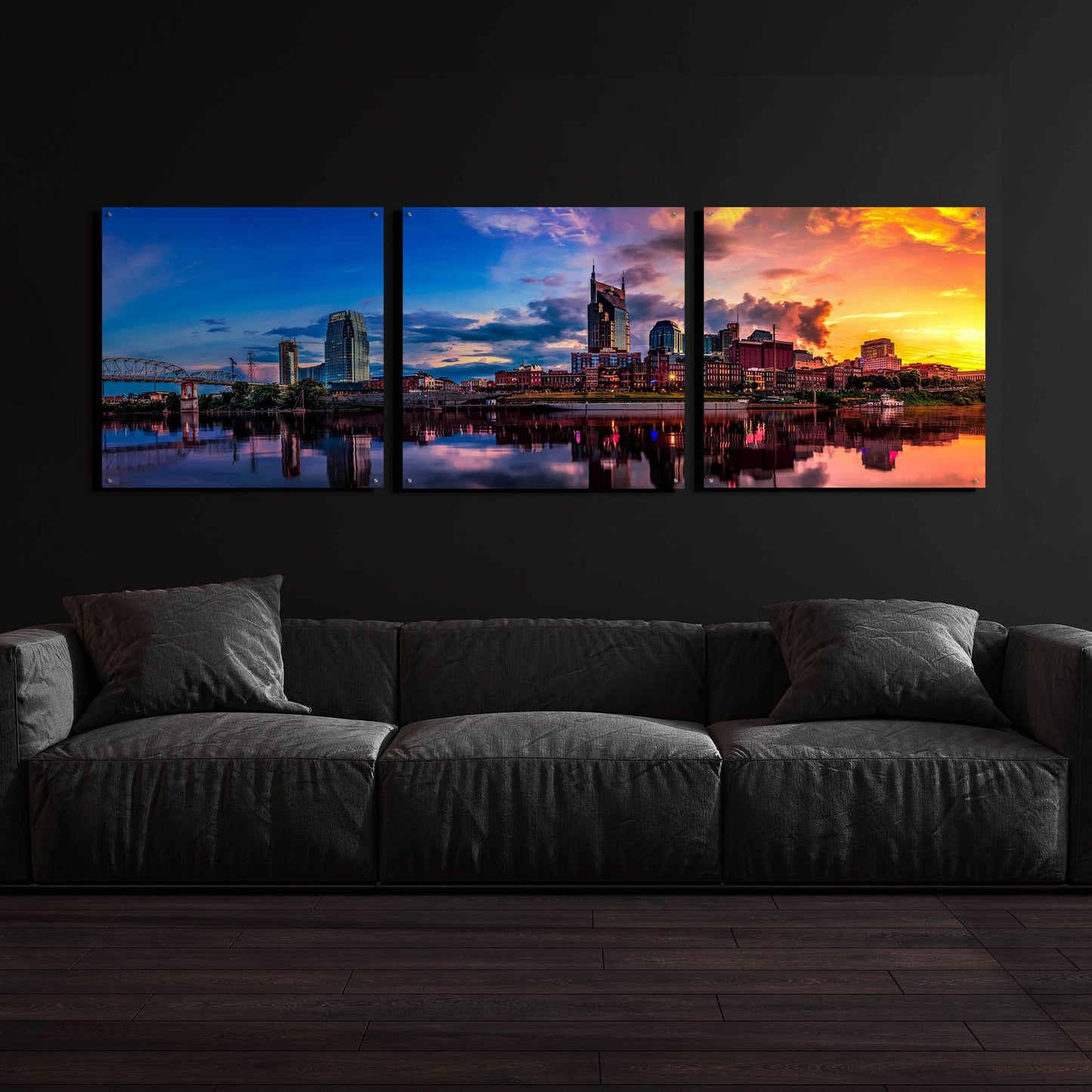 Epic Art 'Nashvile After The Storm' by Jonathan Ross, Acrylic Glass Wall Art, 3 Piece Set,108x36