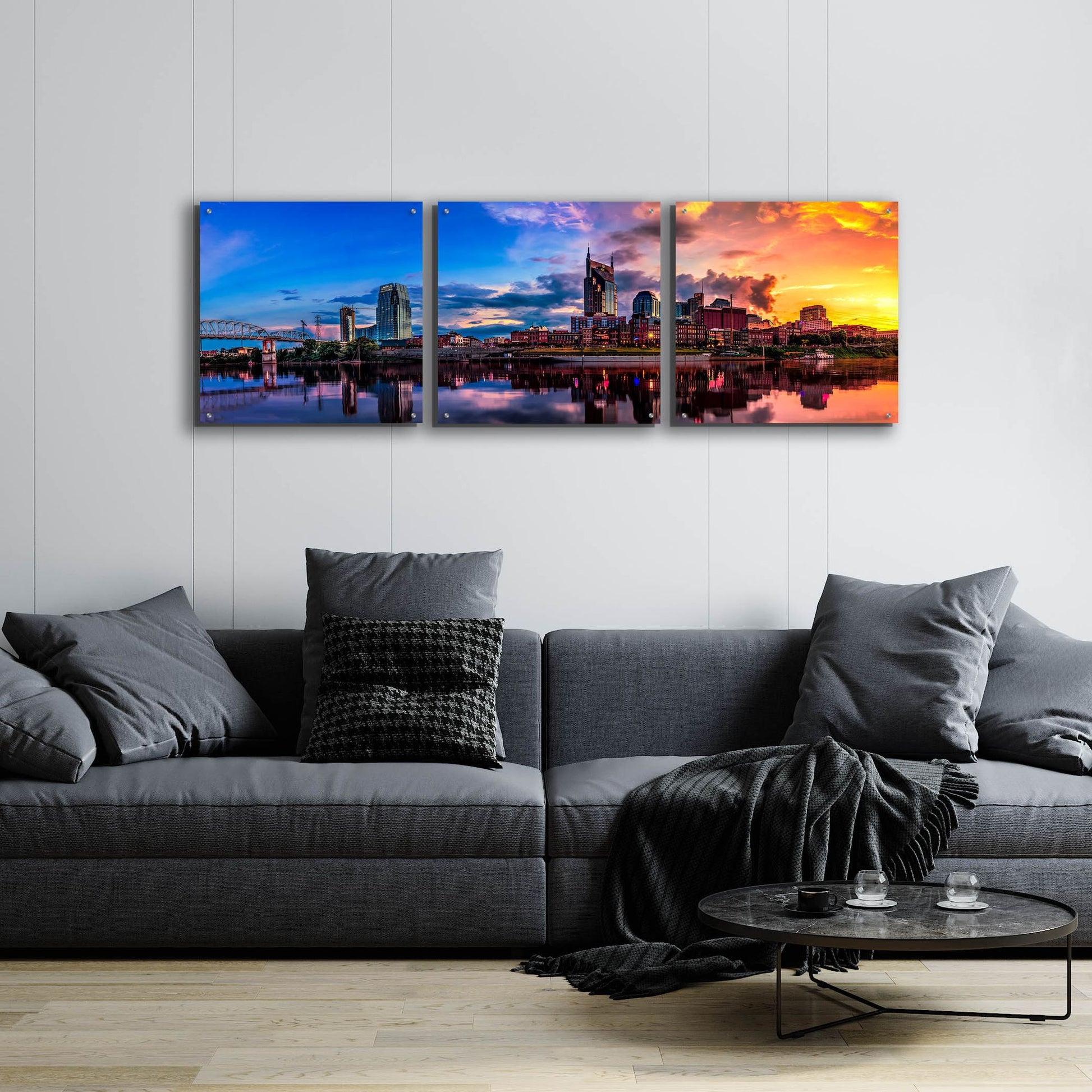 Epic Art 'Nashvile After The Storm' by Jonathan Ross, Acrylic Glass Wall Art, 3 Piece Set,72x24