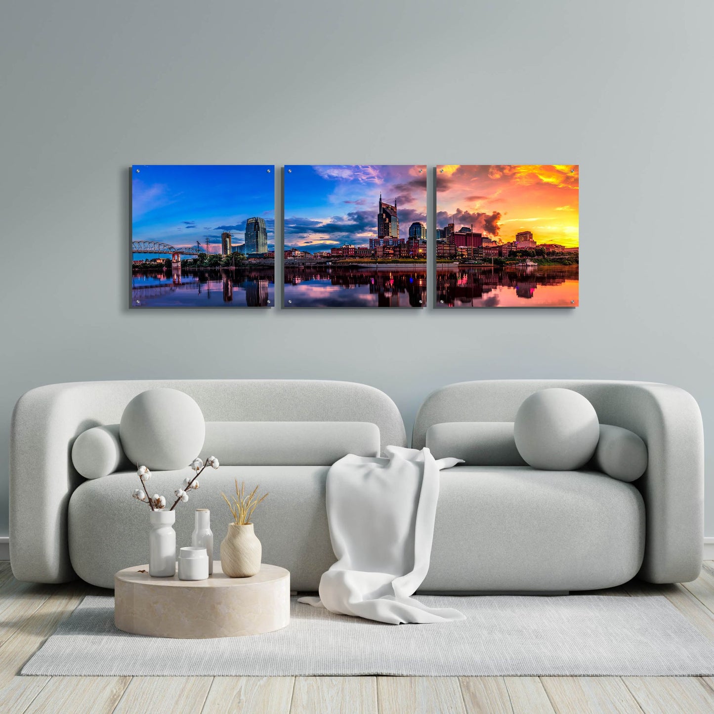 Epic Art 'Nashvile After The Storm' by Jonathan Ross, Acrylic Glass Wall Art, 3 Piece Set,72x24