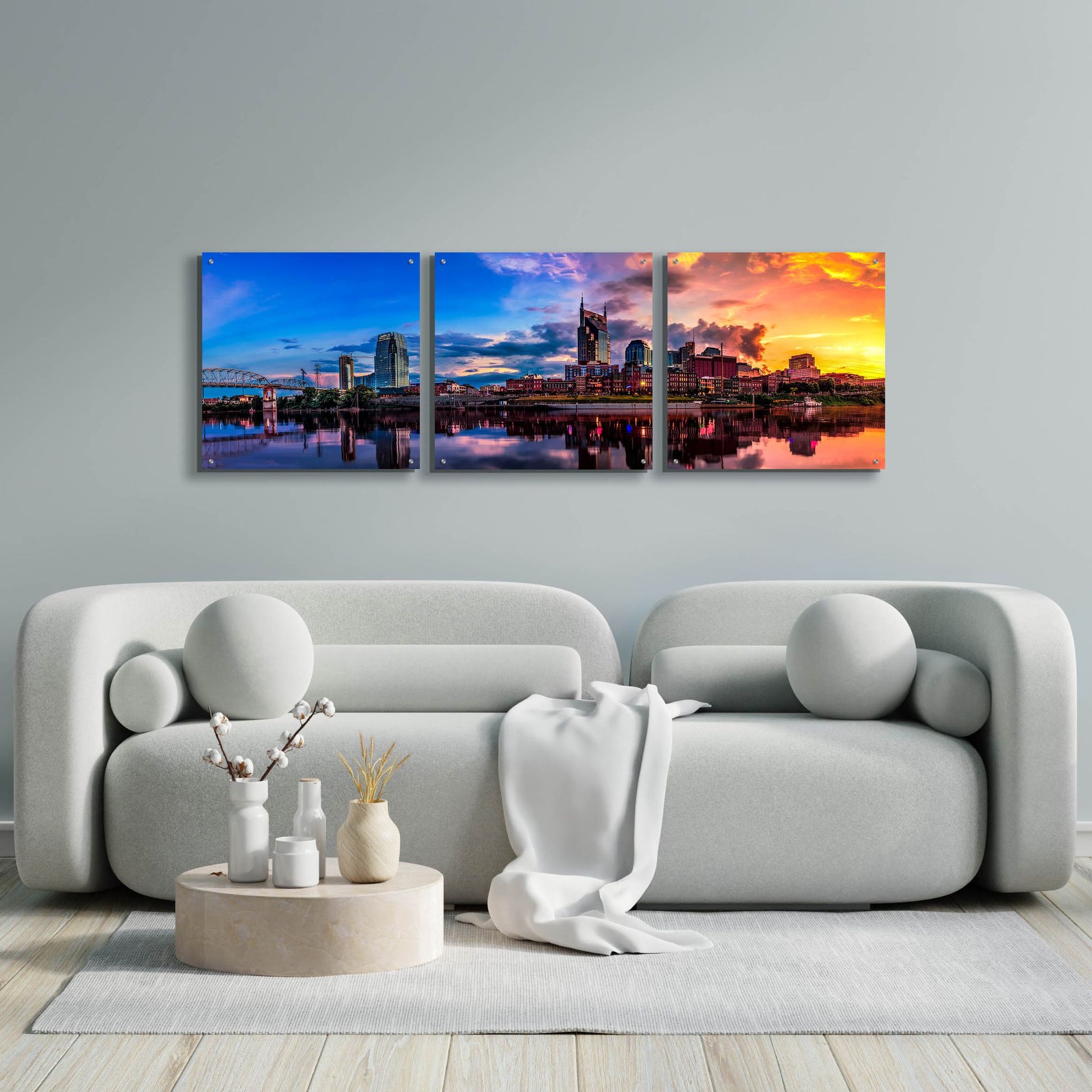 Epic Art 'Nashvile After The Storm' by Jonathan Ross, Acrylic Glass Wall Art, 3 Piece Set,72x24