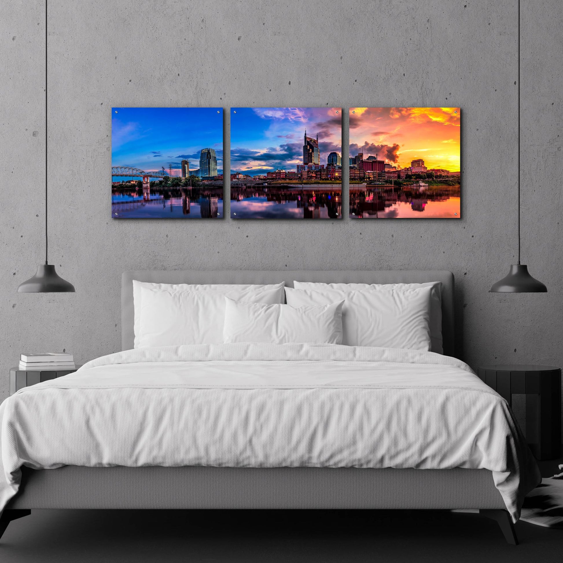 Epic Art 'Nashvile After The Storm' by Jonathan Ross, Acrylic Glass Wall Art, 3 Piece Set,72x24