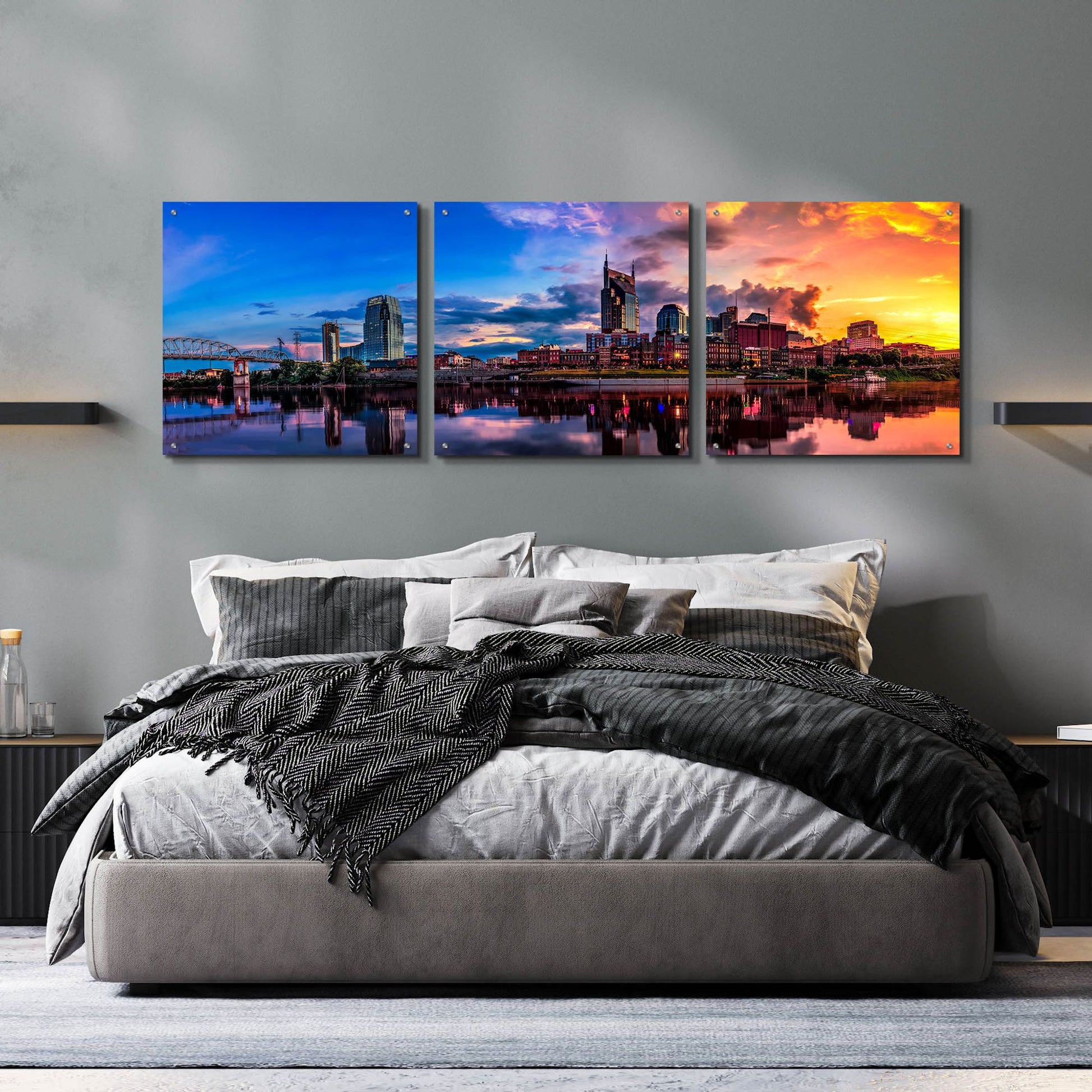 Epic Art 'Nashvile After The Storm' by Jonathan Ross, Acrylic Glass Wall Art, 3 Piece Set,72x24