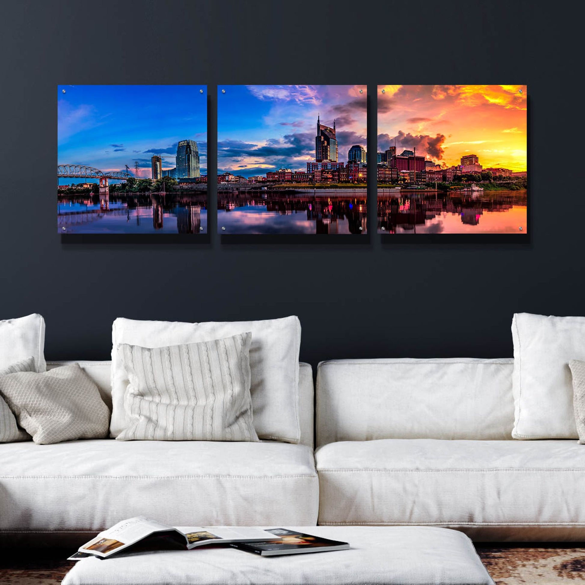 Epic Art 'Nashvile After The Storm' by Jonathan Ross, Acrylic Glass Wall Art, 3 Piece Set,72x24