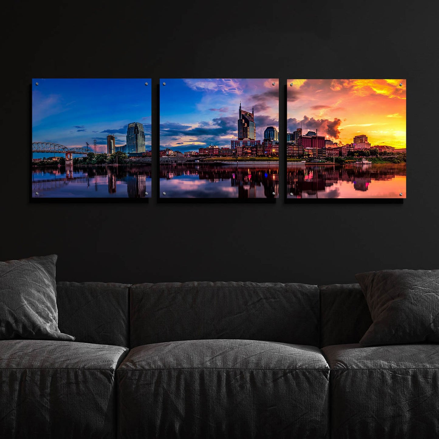 Epic Art 'Nashvile After The Storm' by Jonathan Ross, Acrylic Glass Wall Art, 3 Piece Set,72x24