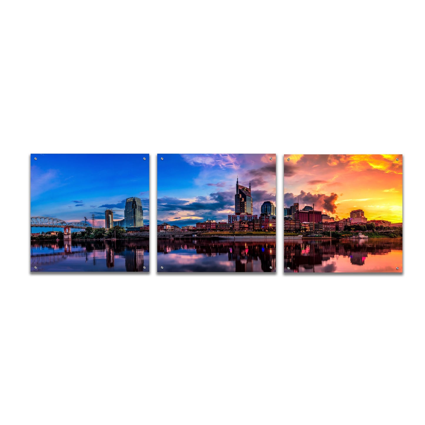 Epic Art 'Nashvile After The Storm' by Jonathan Ross, Acrylic Glass Wall Art, 3 Piece Set