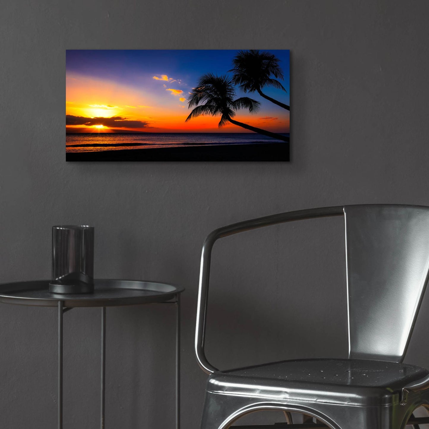 Epic Art 'Palm Trees Sunset' by Jonathan Ross, Acrylic Glass Wall Art,24x12