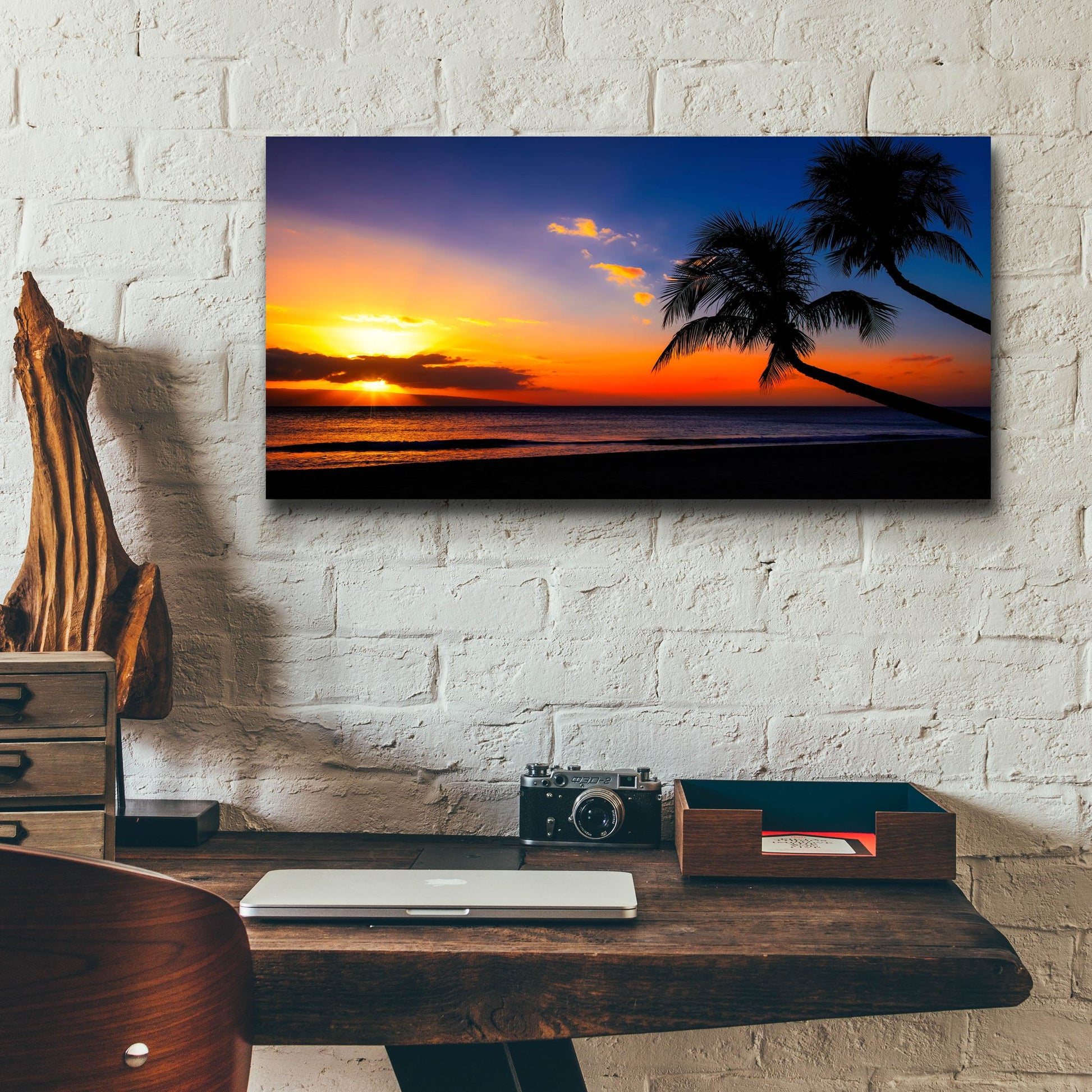 Epic Art 'Palm Trees Sunset' by Jonathan Ross, Acrylic Glass Wall Art,24x12