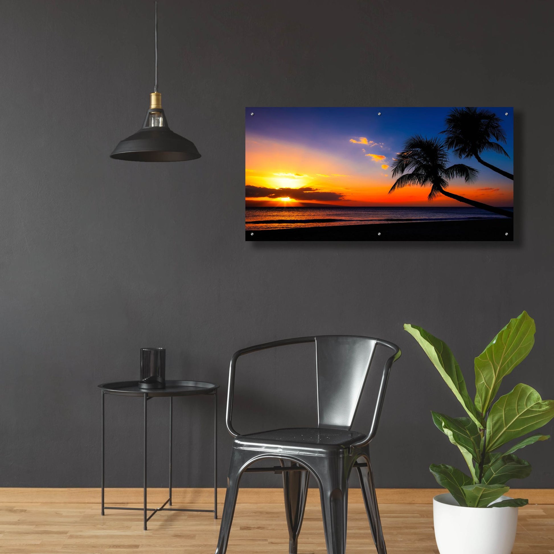 Epic Art 'Palm Trees Sunset' by Jonathan Ross, Acrylic Glass Wall Art,48x24