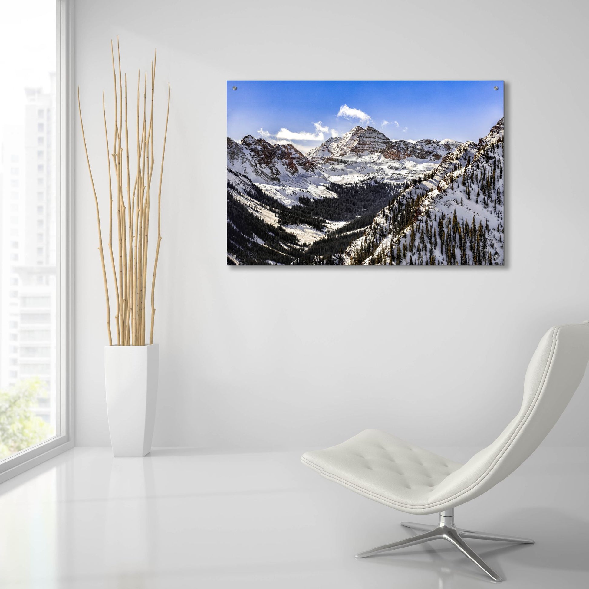 Epic Art 'Snow Covered Maroon Bells' by Jonathan Ross, Acrylic Glass Wall Art,36x24