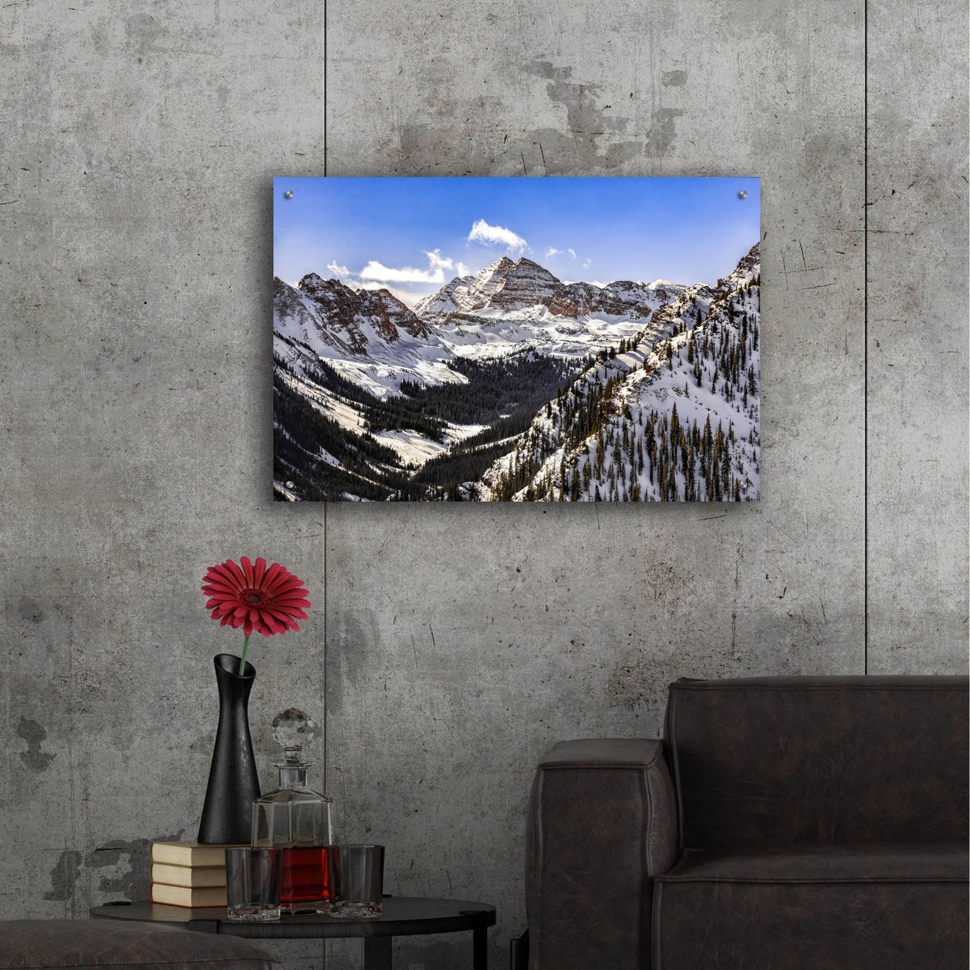 Epic Art 'Snow Covered Maroon Bells' by Jonathan Ross, Acrylic Glass Wall Art,36x24