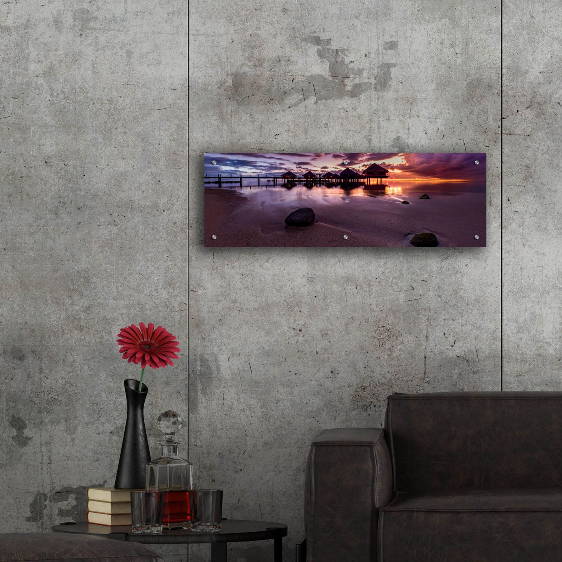 Epic Art 'Sundown In The South Pacific' by Jonathan Ross, Acrylic Glass Wall Art,36x12