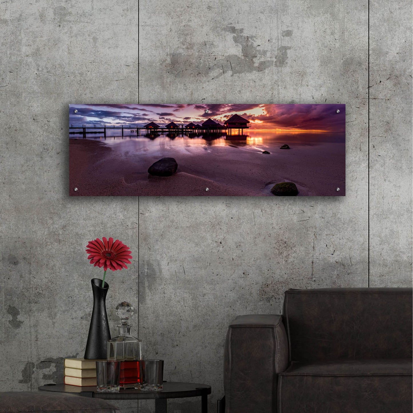 Epic Art 'Sundown In The South Pacific' by Jonathan Ross, Acrylic Glass Wall Art,48x16