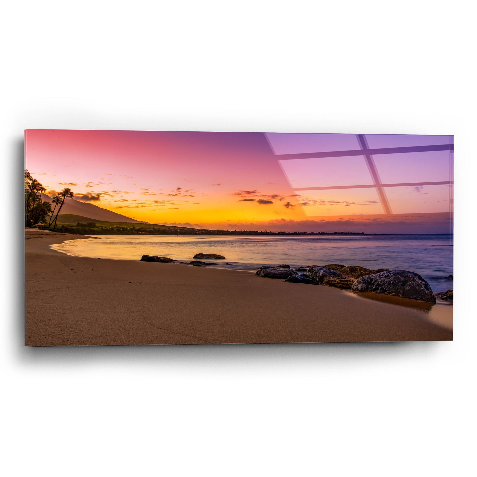 Epic Art 'Sunset Beach' by Jonathan Ross, Acrylic Glass Wall Art,24x12