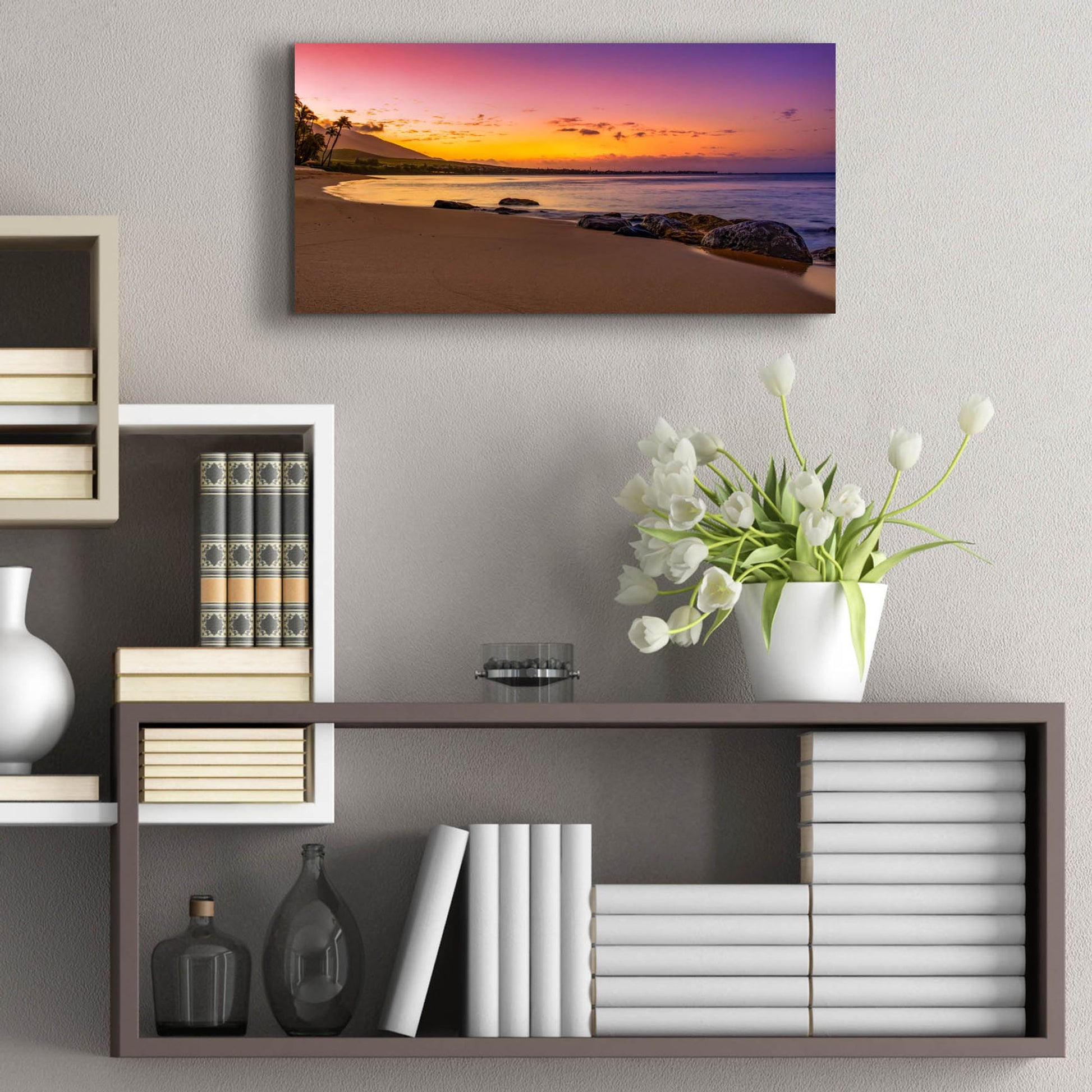 Epic Art 'Sunset Beach' by Jonathan Ross, Acrylic Glass Wall Art,24x12