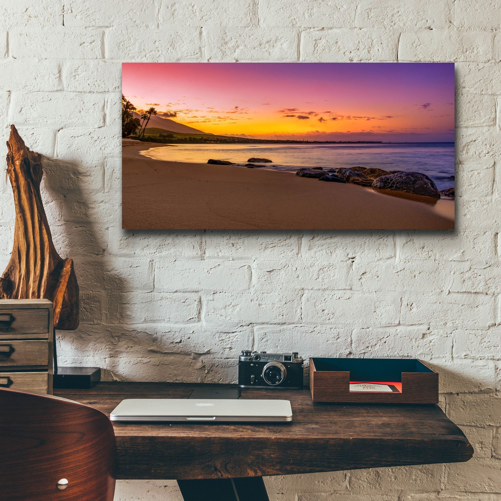 Epic Art 'Sunset Beach' by Jonathan Ross, Acrylic Glass Wall Art,24x12