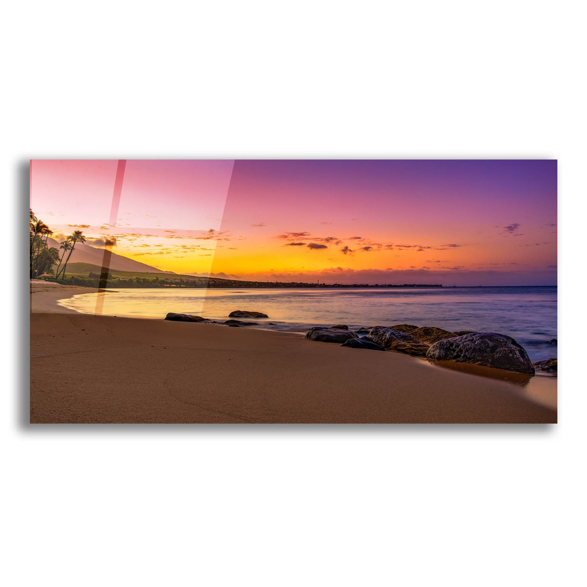 Epic Art 'Sunset Beach' by Jonathan Ross, Acrylic Glass Wall Art,24x12